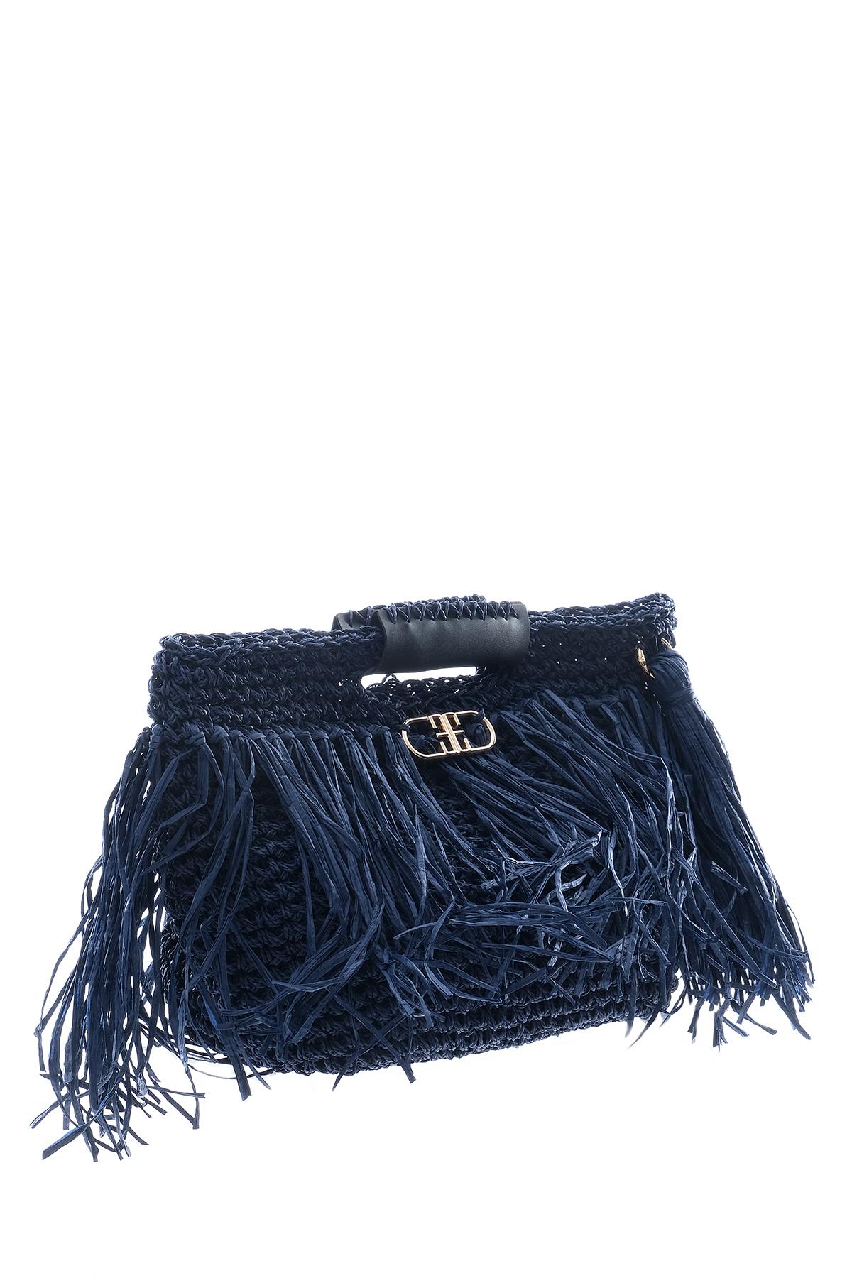 Deri Aksesuarlı El Örgü Çanta.