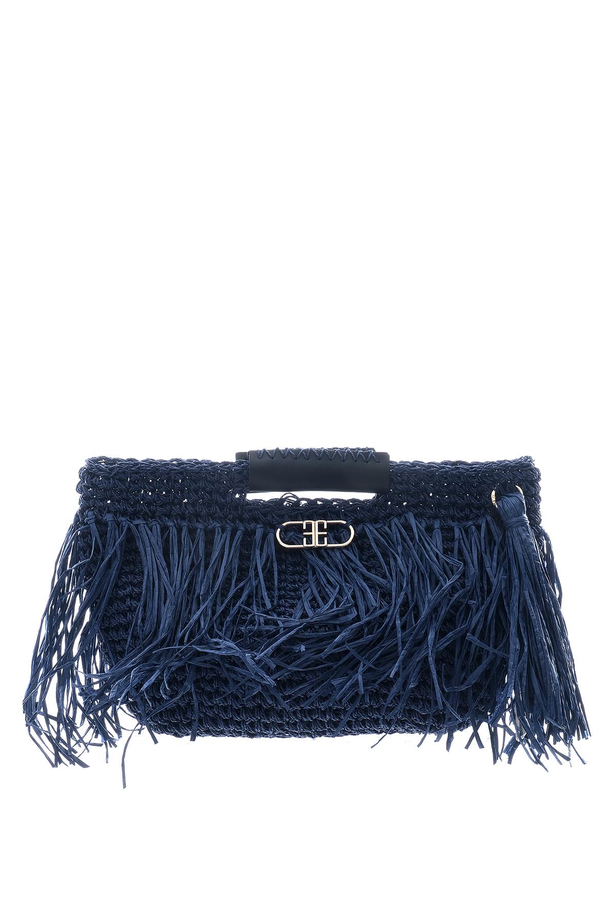 Deri Aksesuarlı El Örgü Çanta.