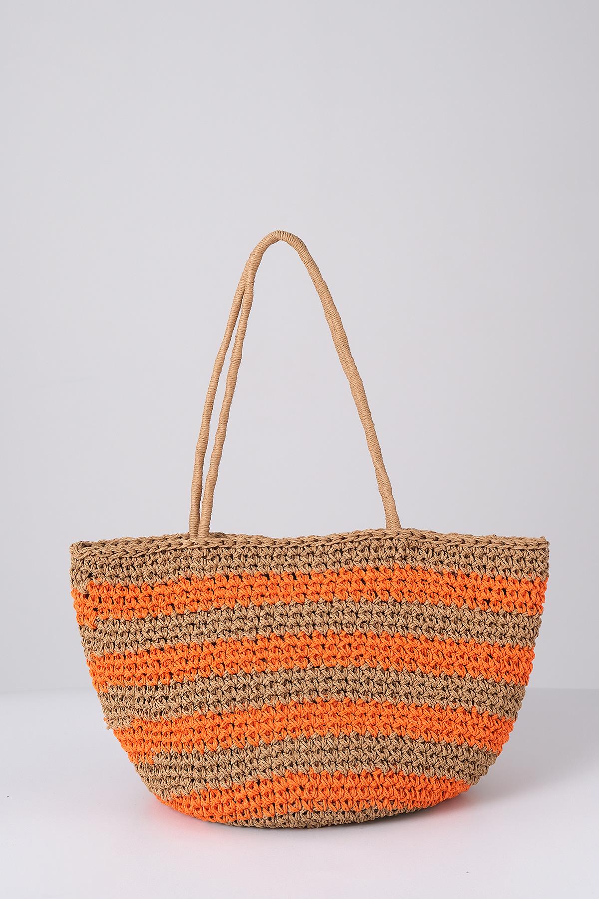 Deri Aksesuarlı El Örgü Plaj Günlük Çanta