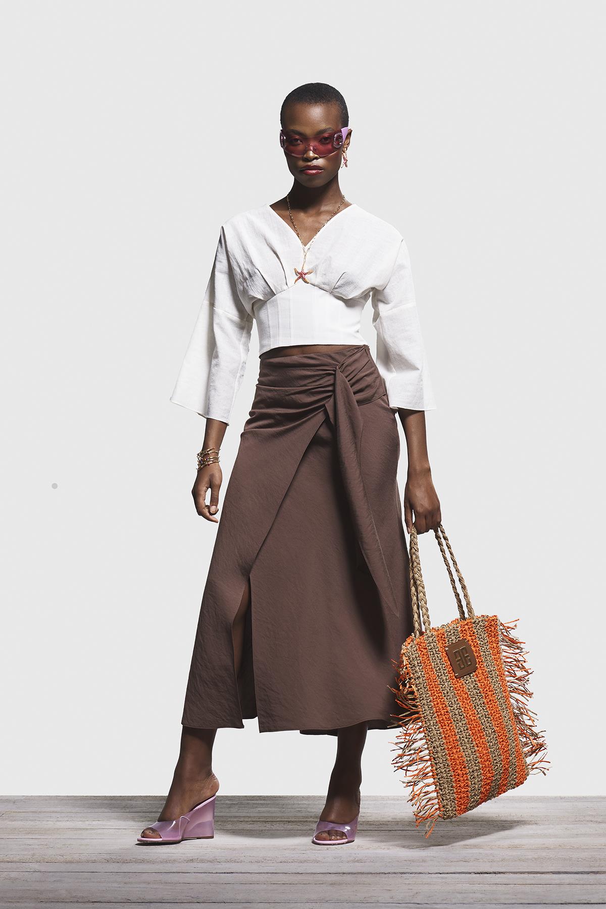 Deri Aksesuarlı El Örgü Plaj Günlük Çanta