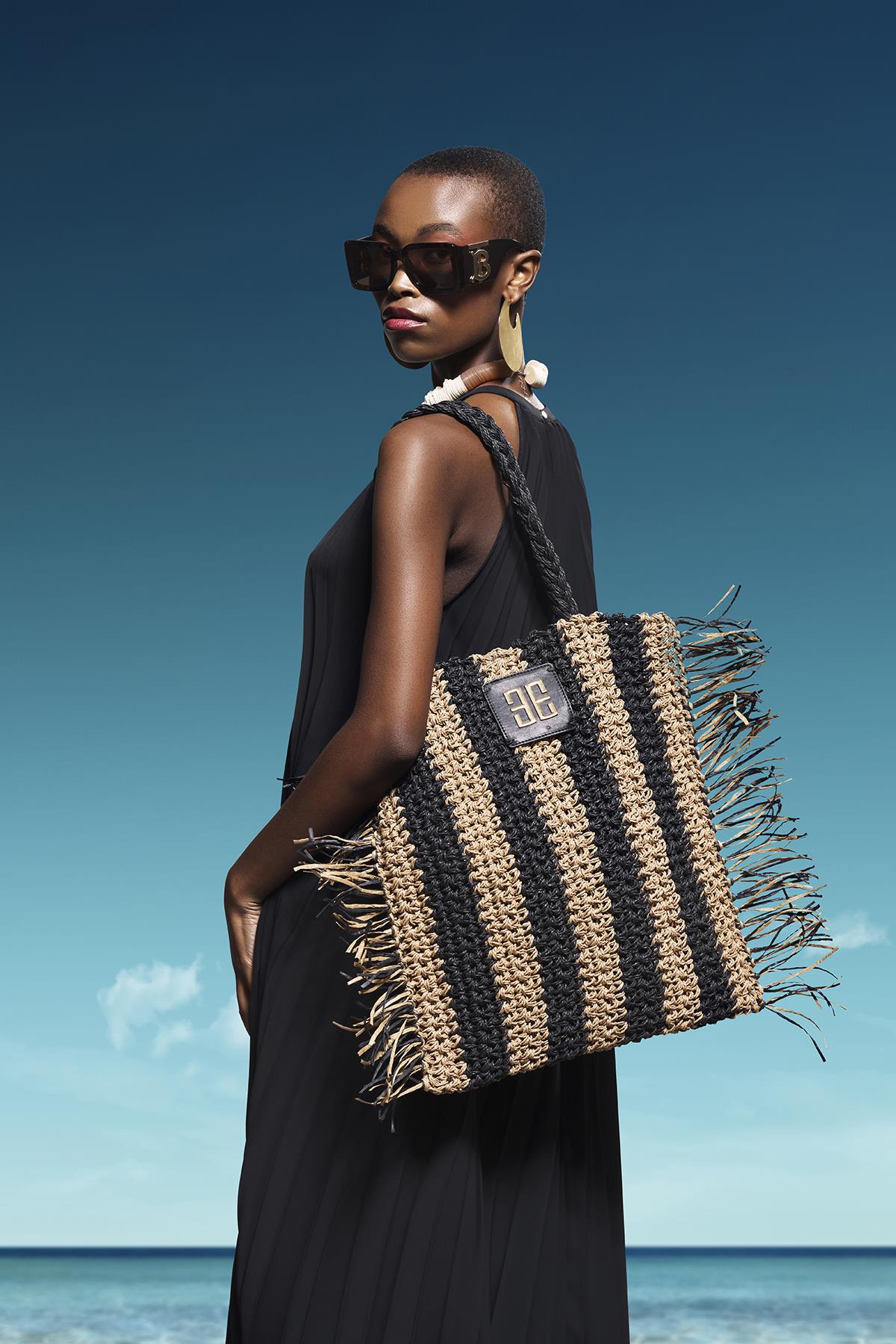 Deri Aksesuarlı El Örgü Plaj Günlük Çanta