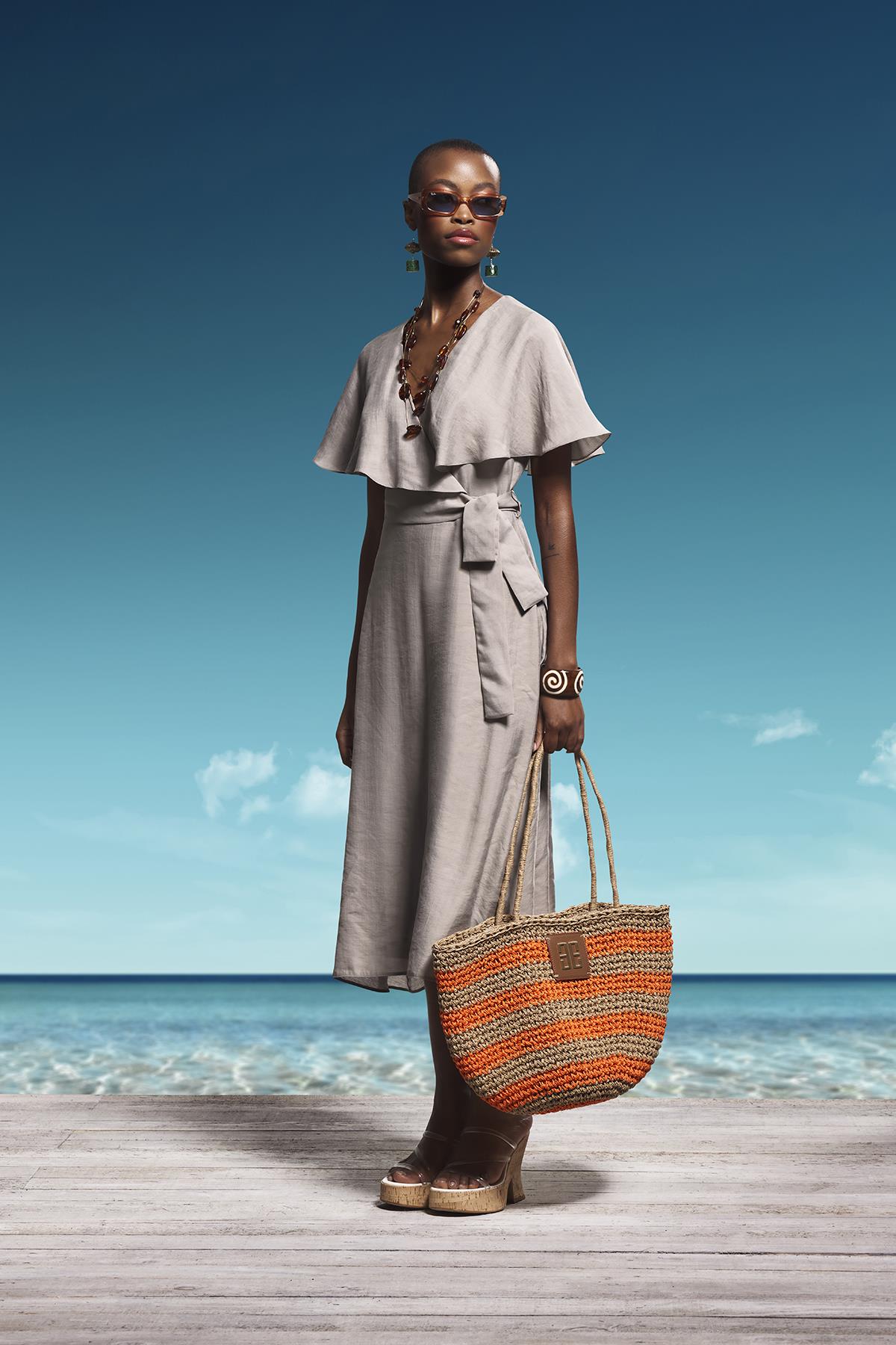 Deri Aksesuarlı El Örgü Plaj Günlük Çanta