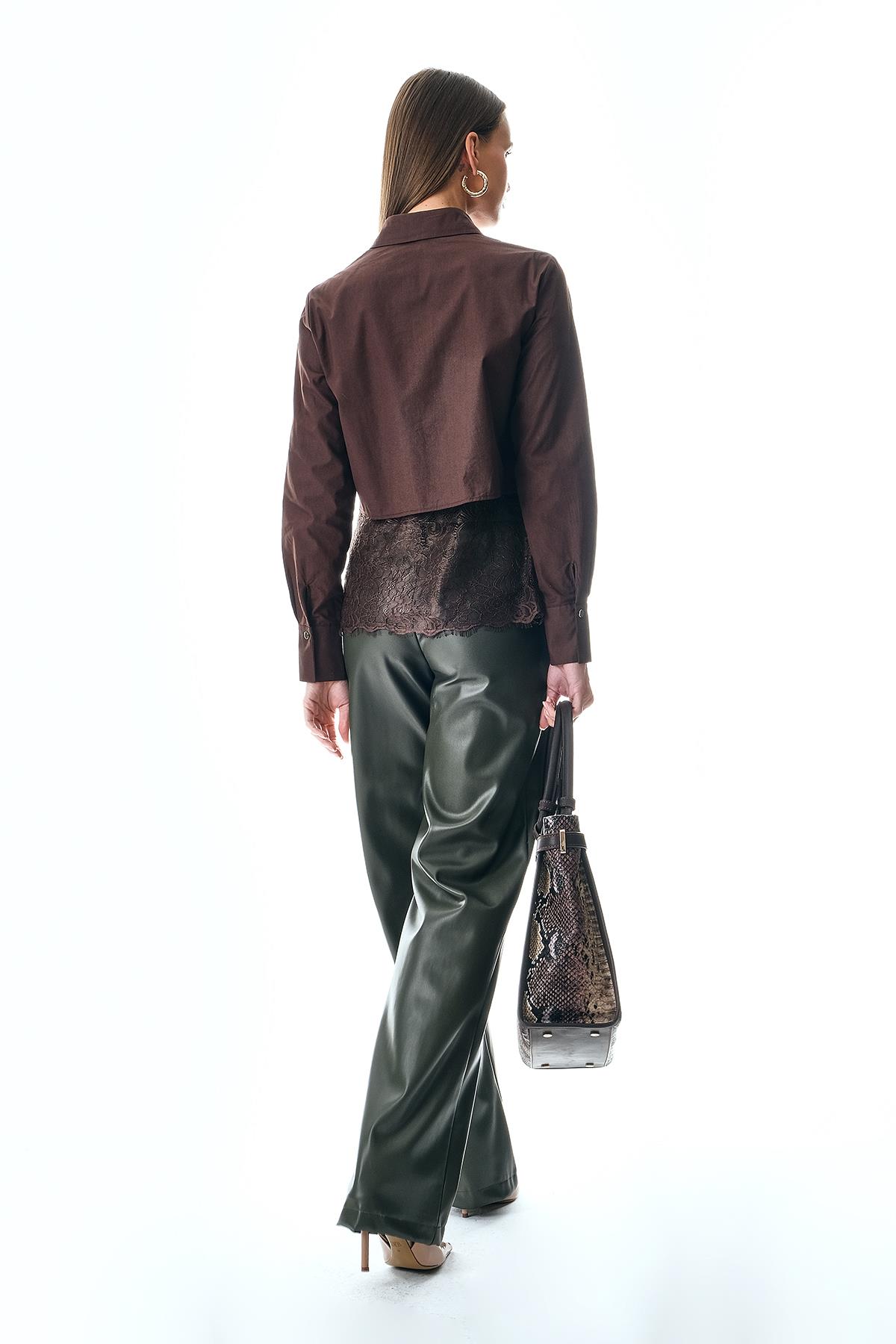 Deri Bol Paça Yüksek Bel Pantolon