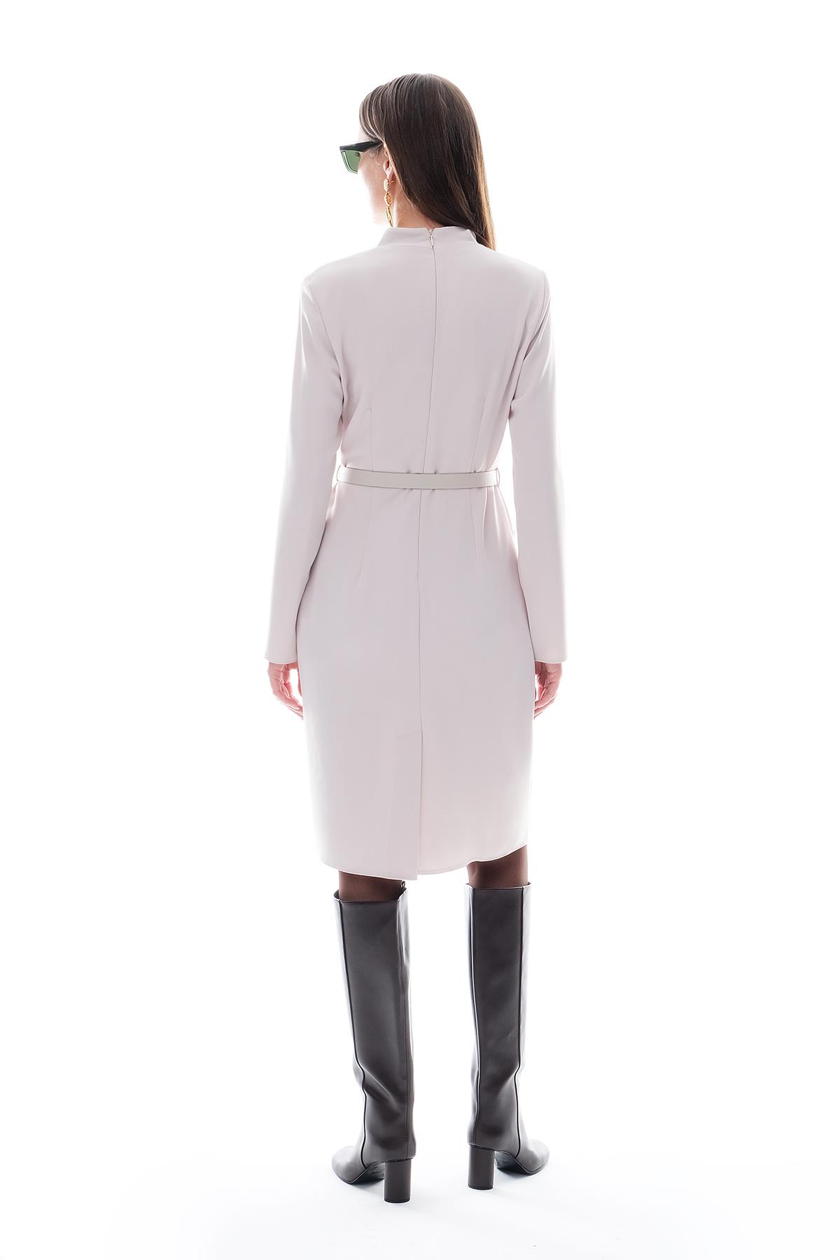 Deri Kemerli Mini Klasik Elbise