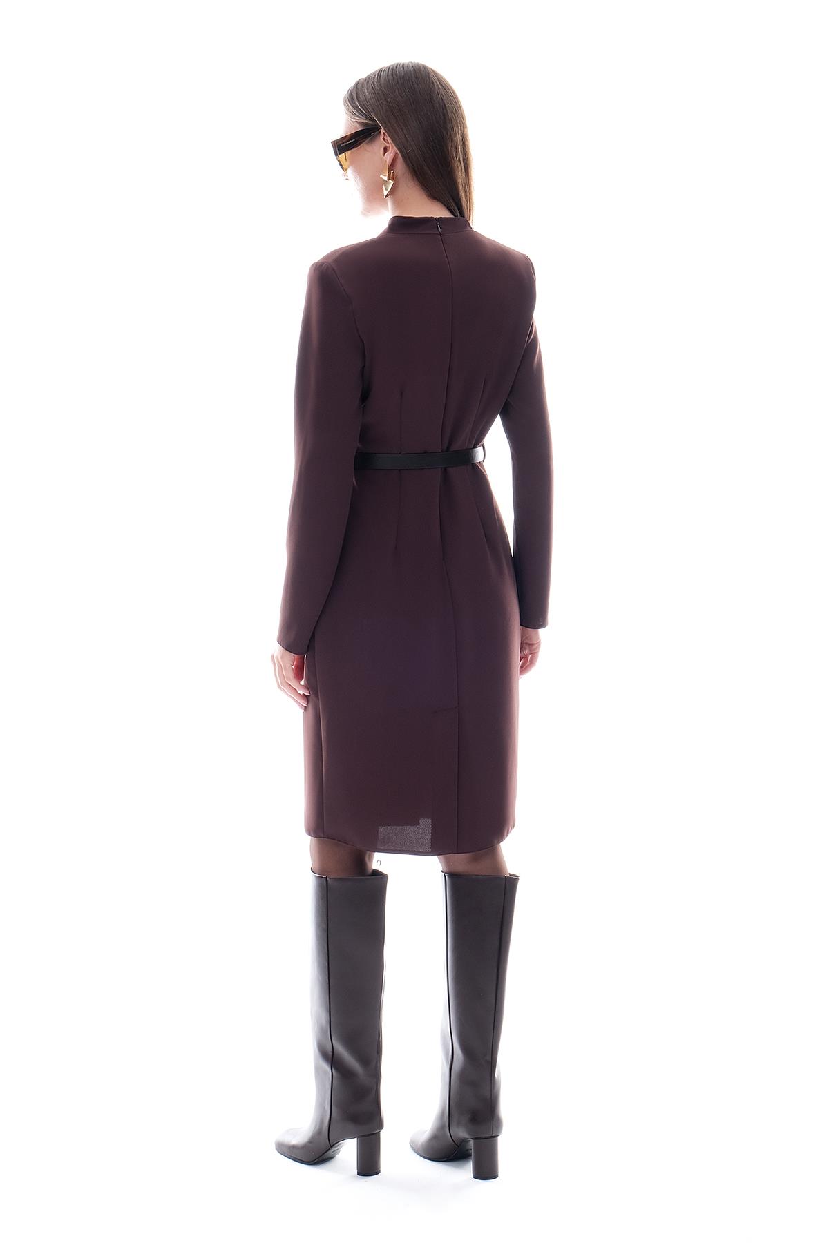 Deri Kemerli Mini Klasik Elbise