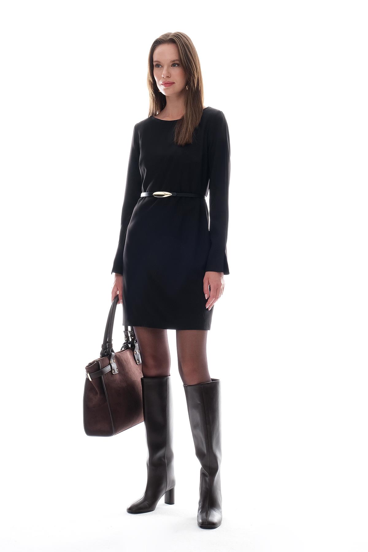 Deri Kemerli Mini Şık Elbise