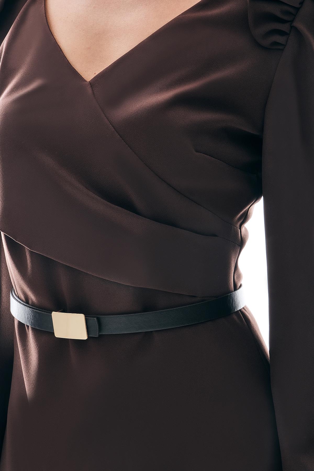 Deri Kemerli Omuz Detaylı Mini Elbise