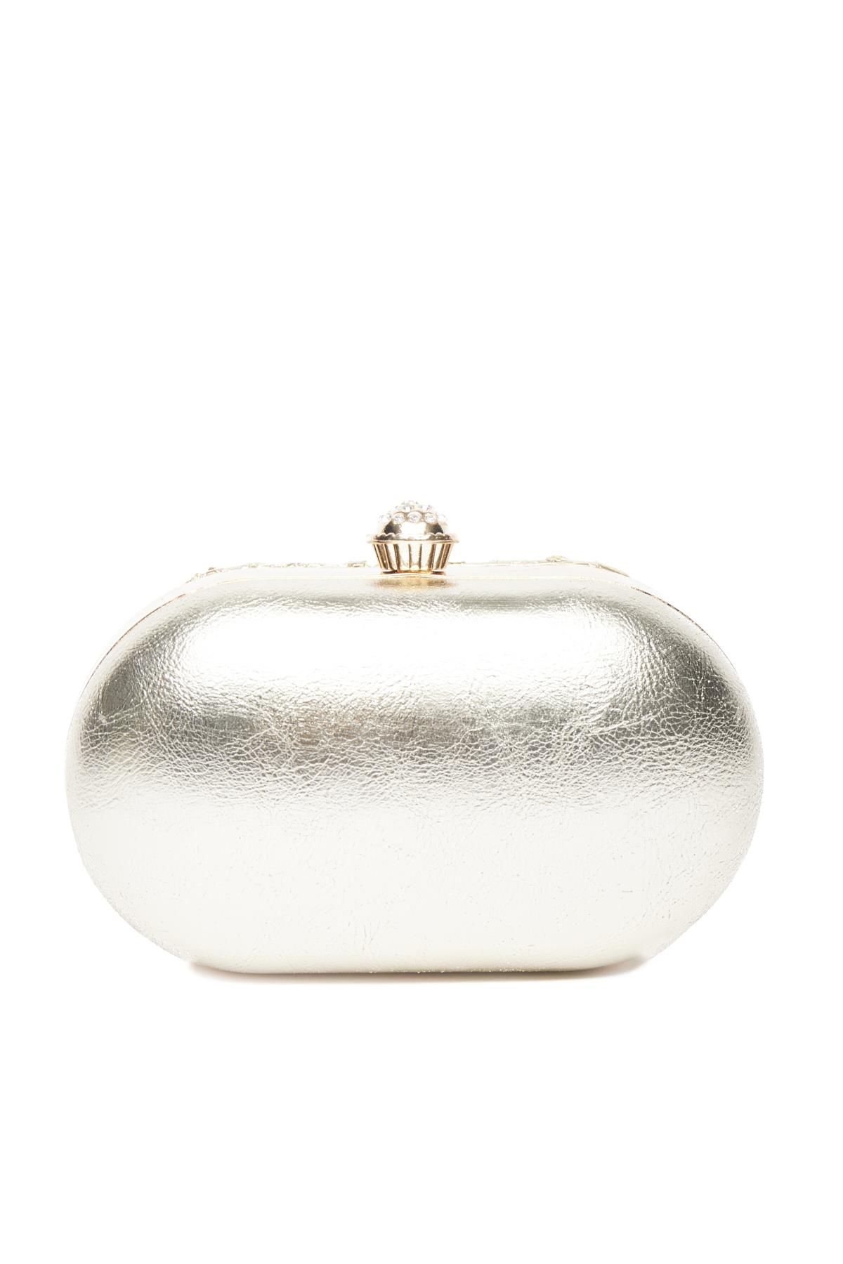 Deri Üstü Taş Aksesuarlı, Mini Gece Çantası