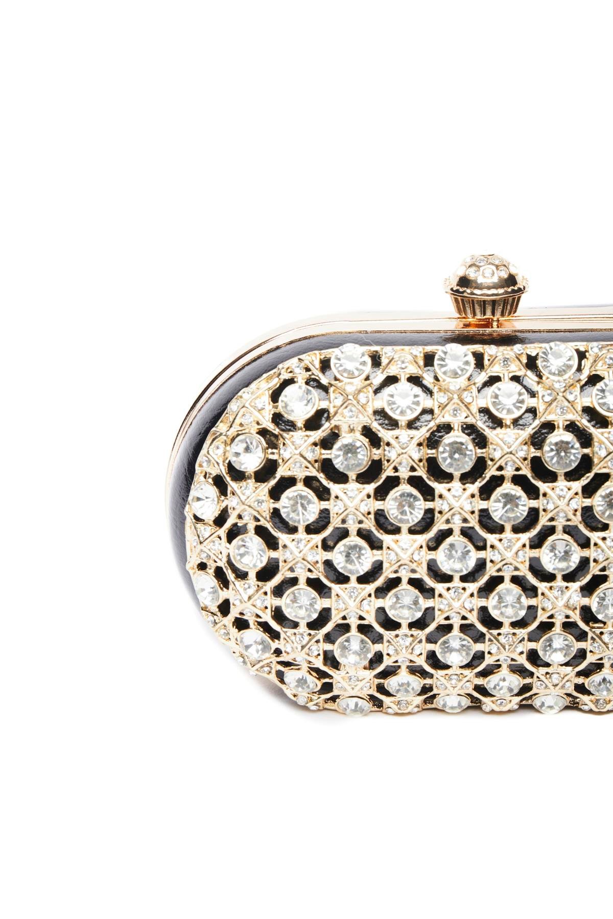 Deri Üstü Taş Aksesuarlı, Mini Gece Çantası