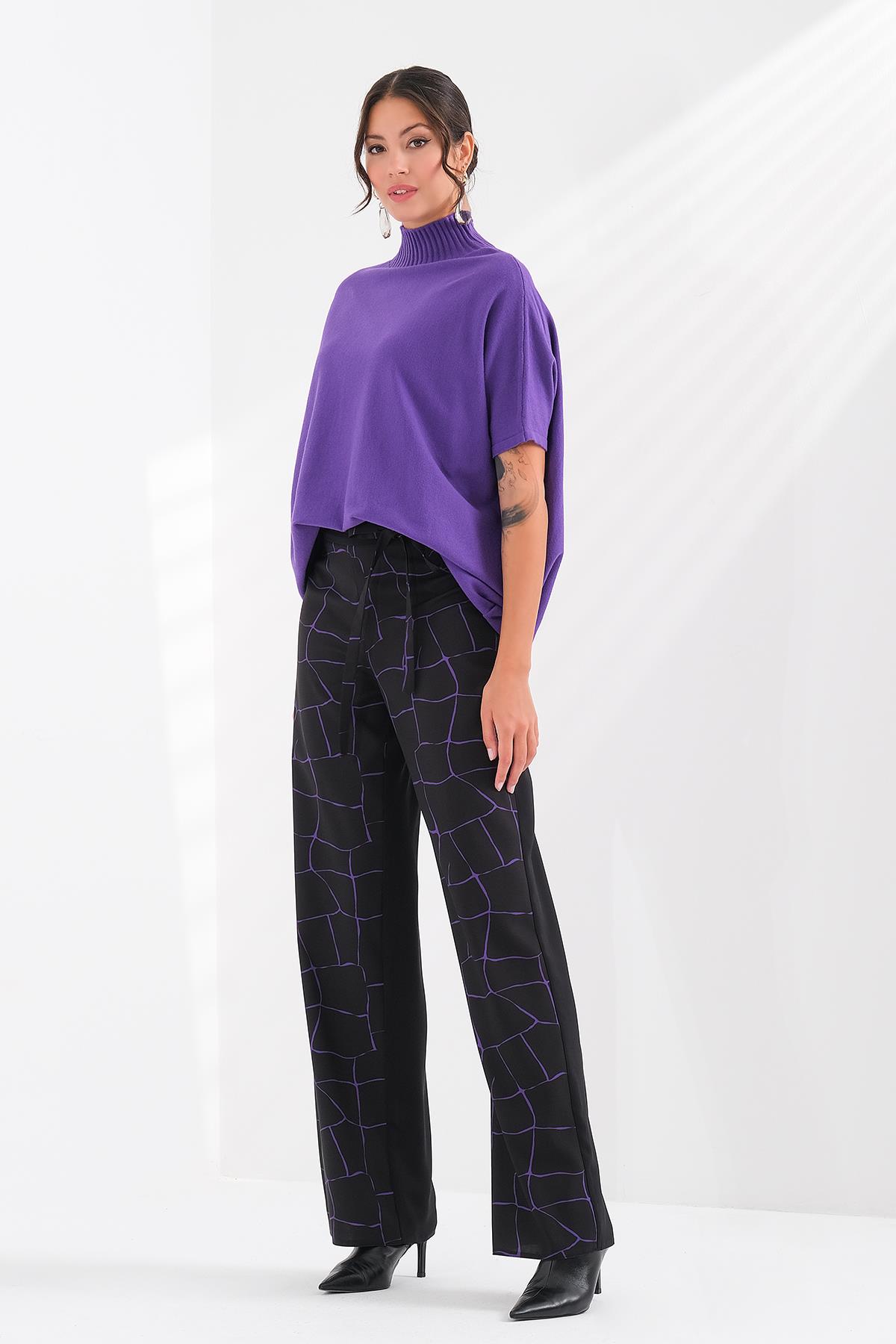 Desen Garnili Kuşaklı Pantolon