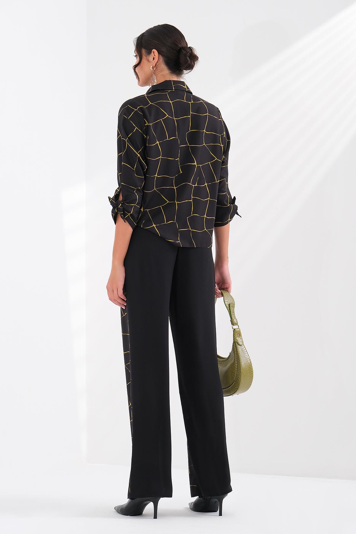 Desen Garnili Kuşaklı Pantolon