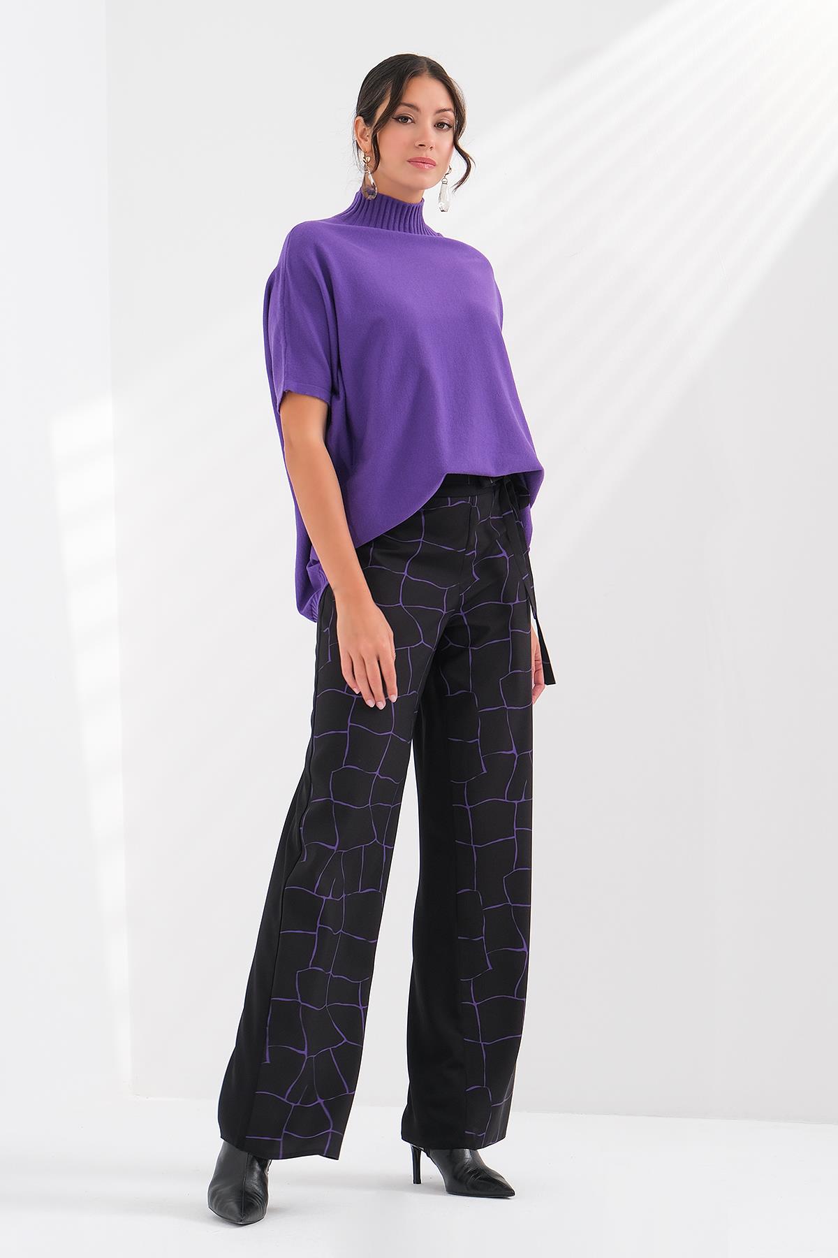 Desen Garnili Kuşaklı Pantolon