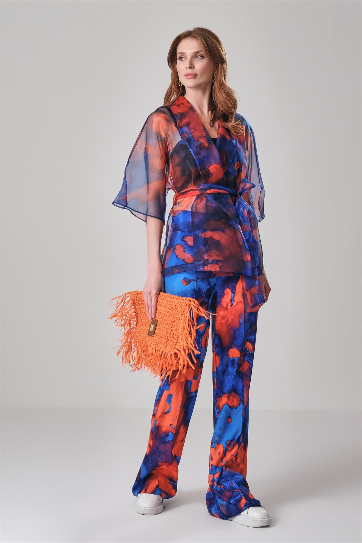 Desenli Bol Paça Pantolon