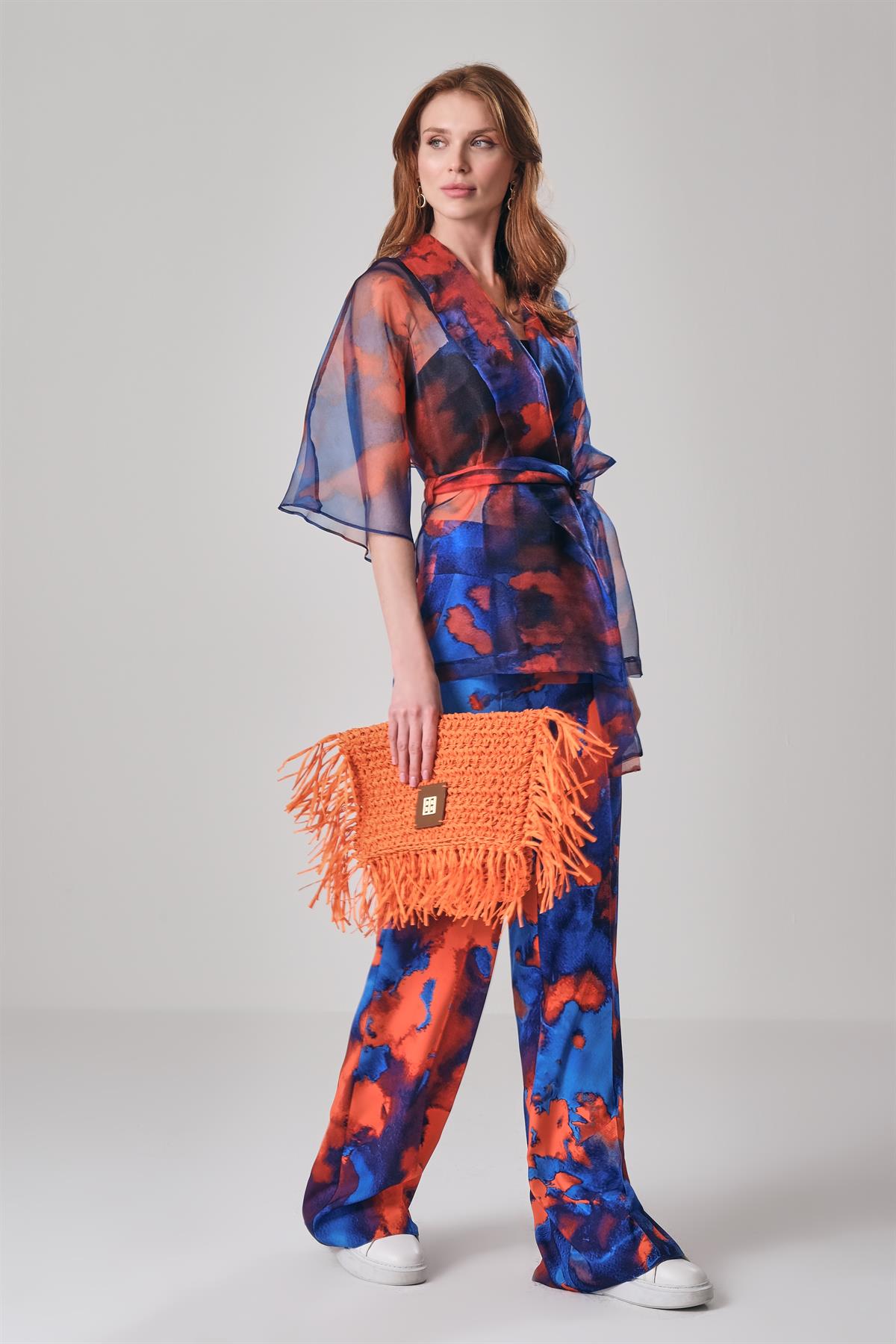 Desenli Bol Paça Pantolon