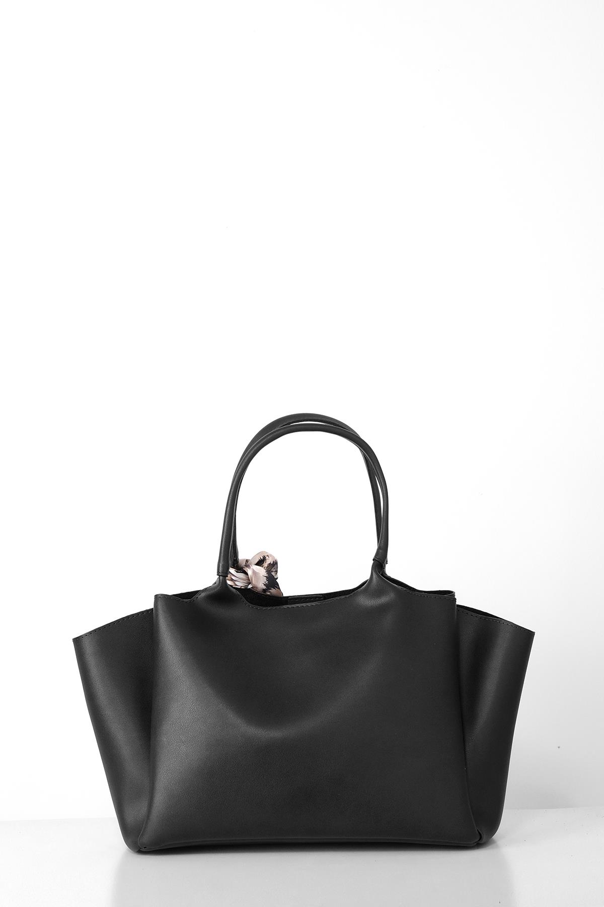 Desenli Fular Aksesuarlı Çift Saplı Logolu Askılı Geniş Hacimli City Çanta