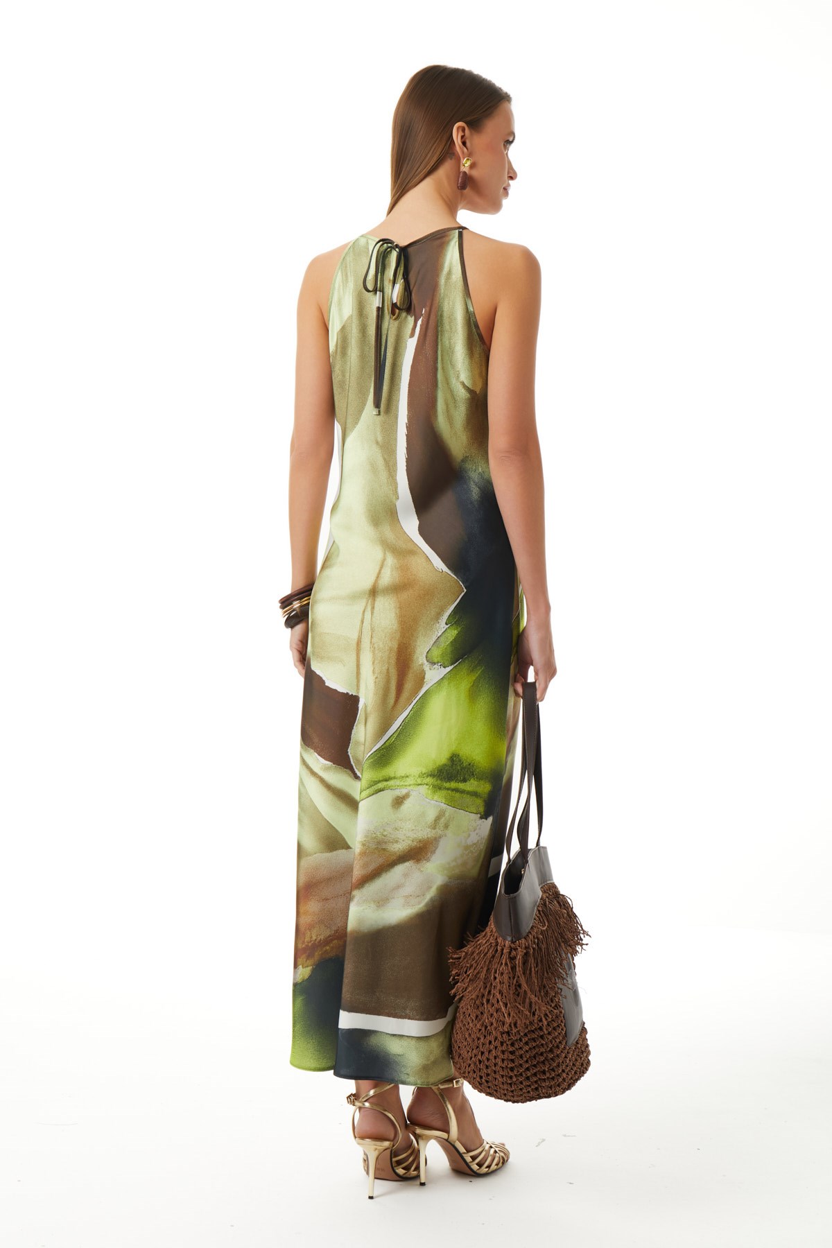 Desenli Halter Yaka Elbise