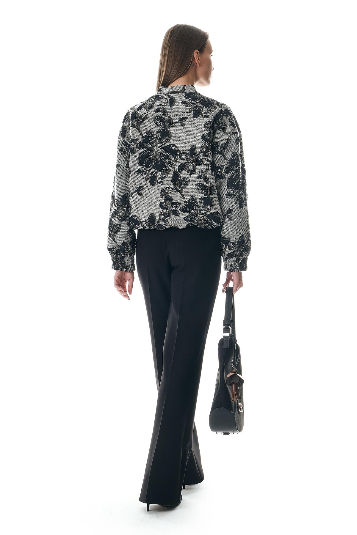 Desenli Jakar Fermuarlı Bomber Ceket