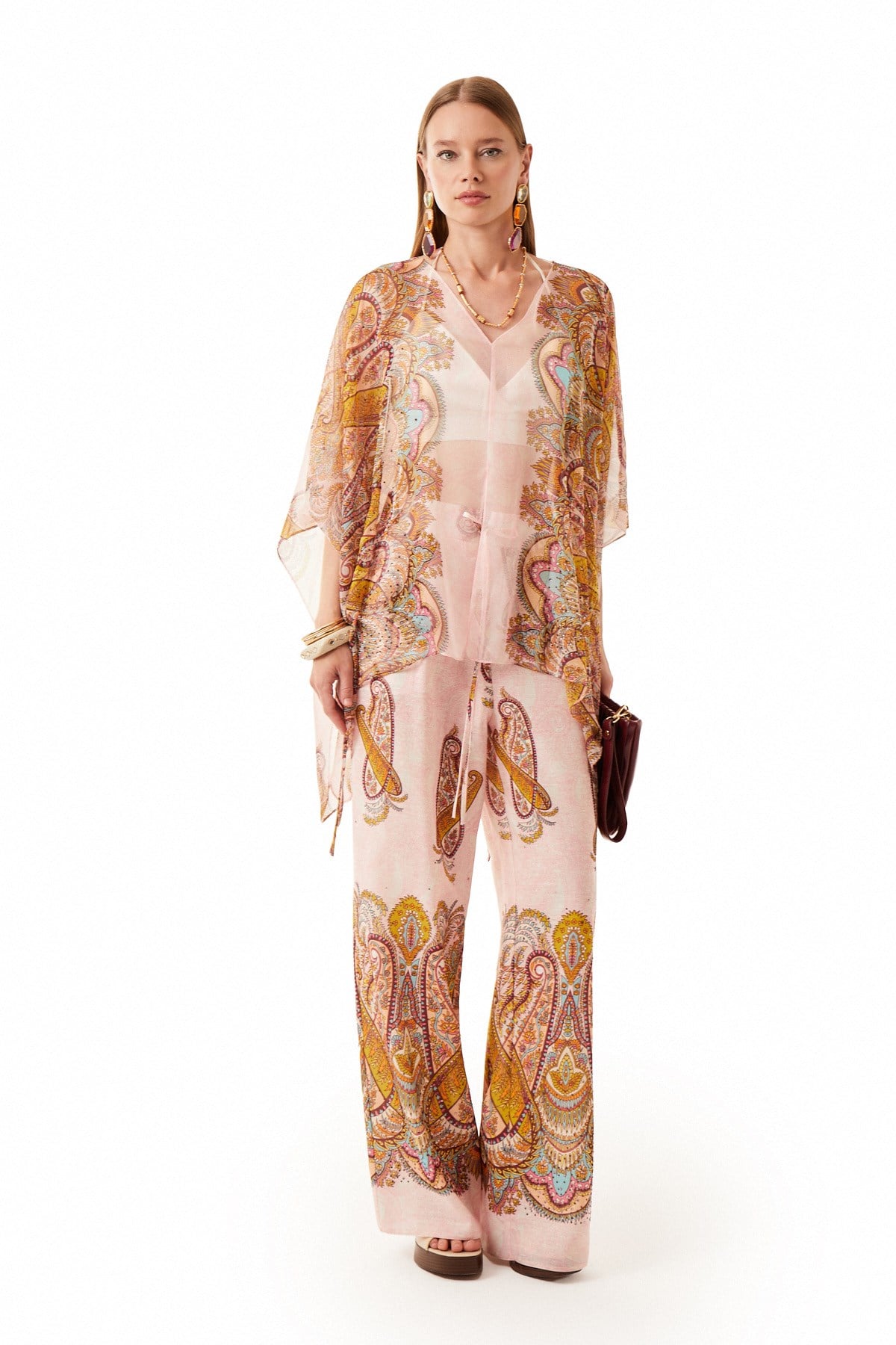 Desenli Kimono Pantolon Takım