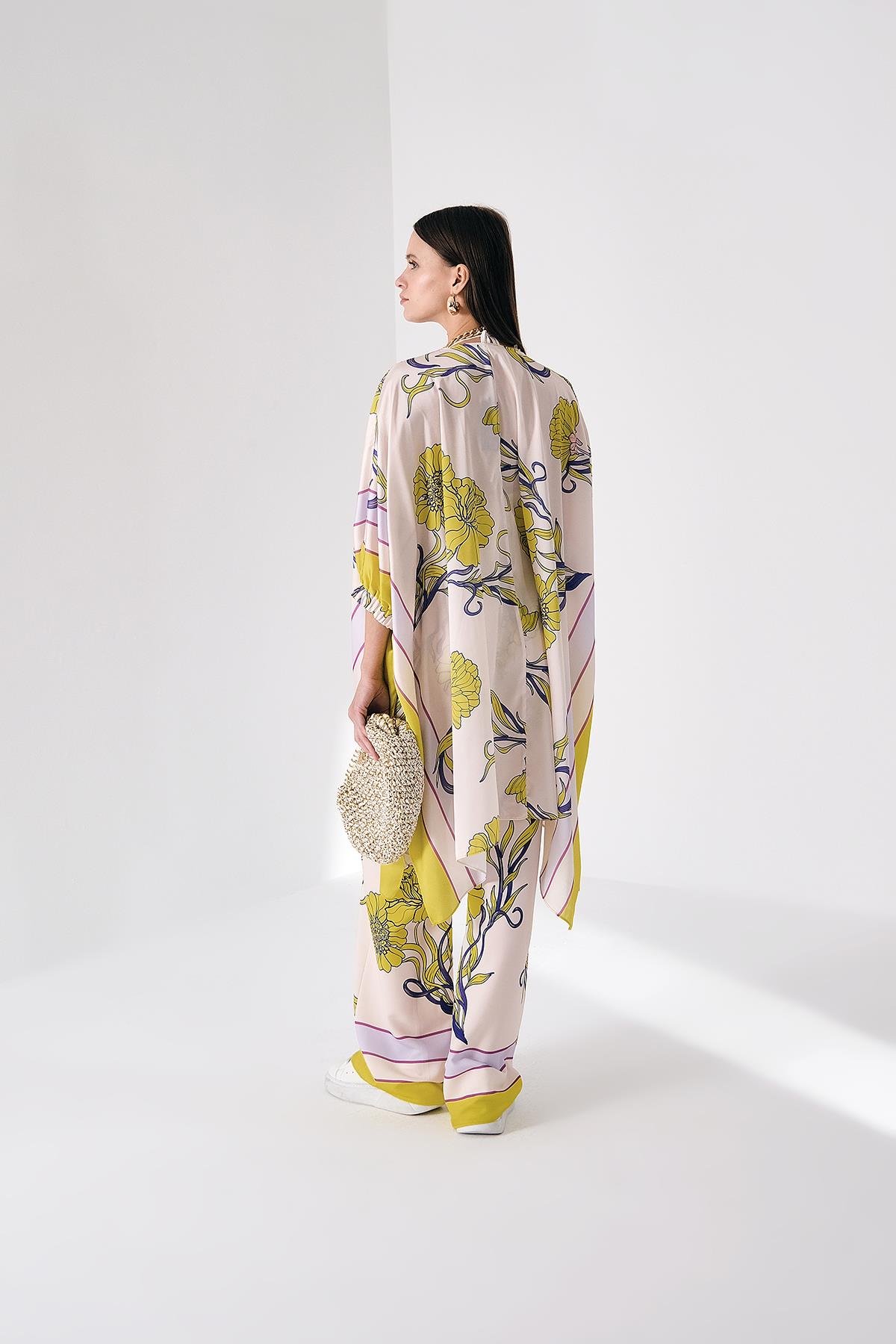 Desenli Saten Bol Paça Pantolon