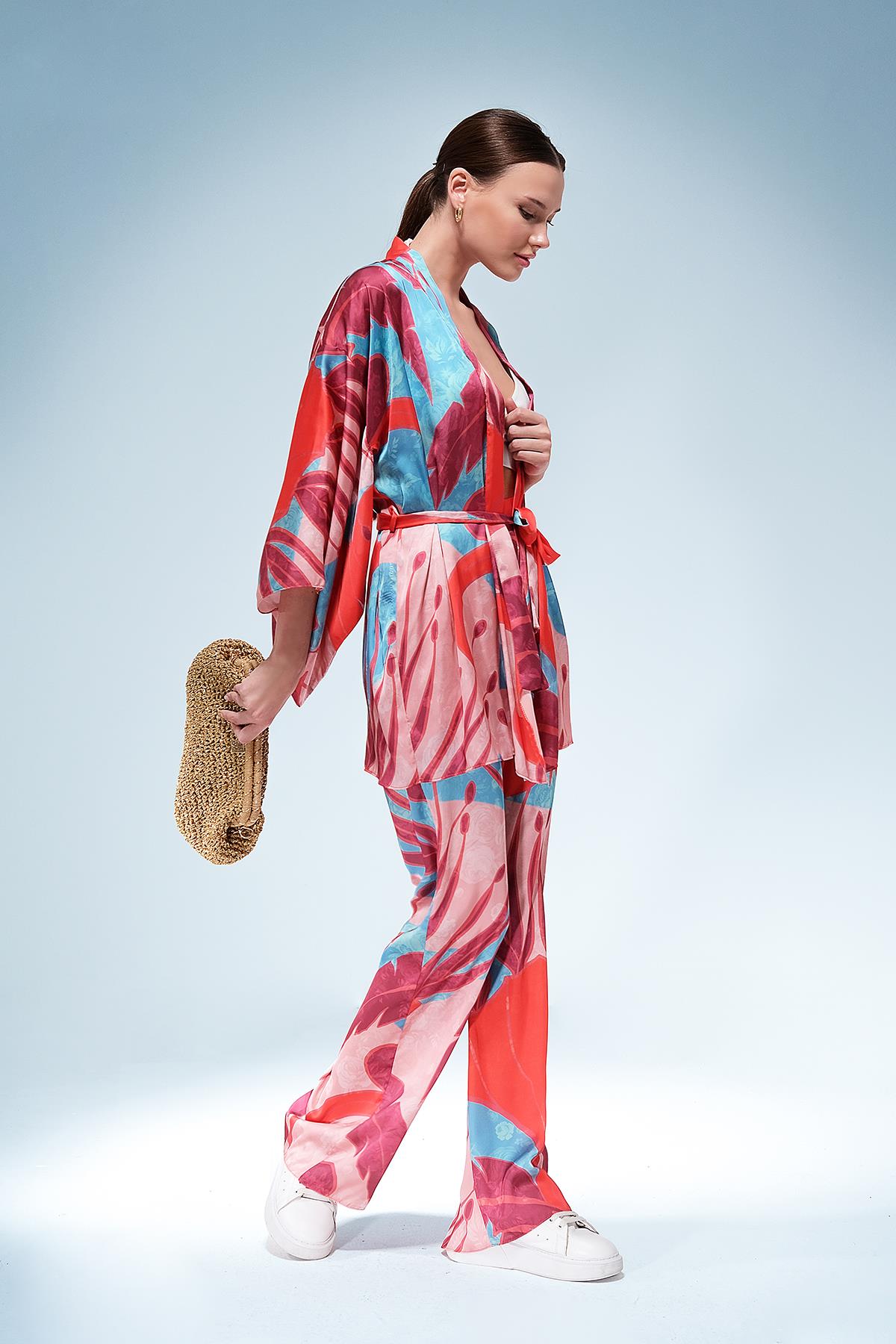 Desenli Saten Bol Paça Pantolon