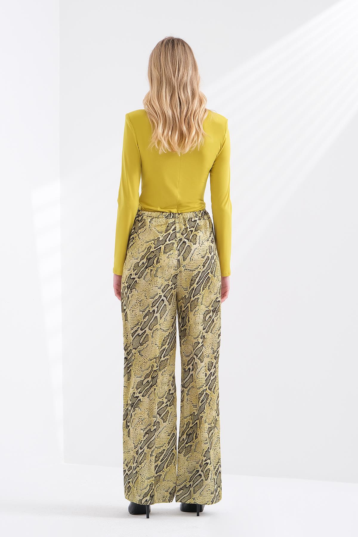 Desenli Saten Bol Paça Pantolon