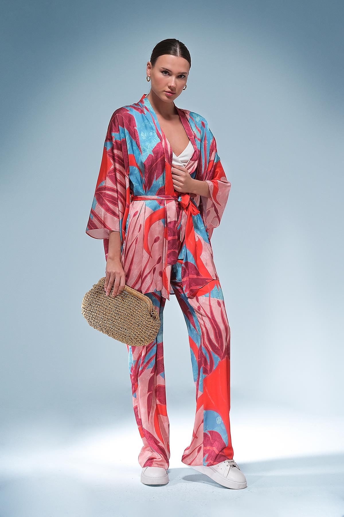 Desenli Saten Bol Paça Pantolon