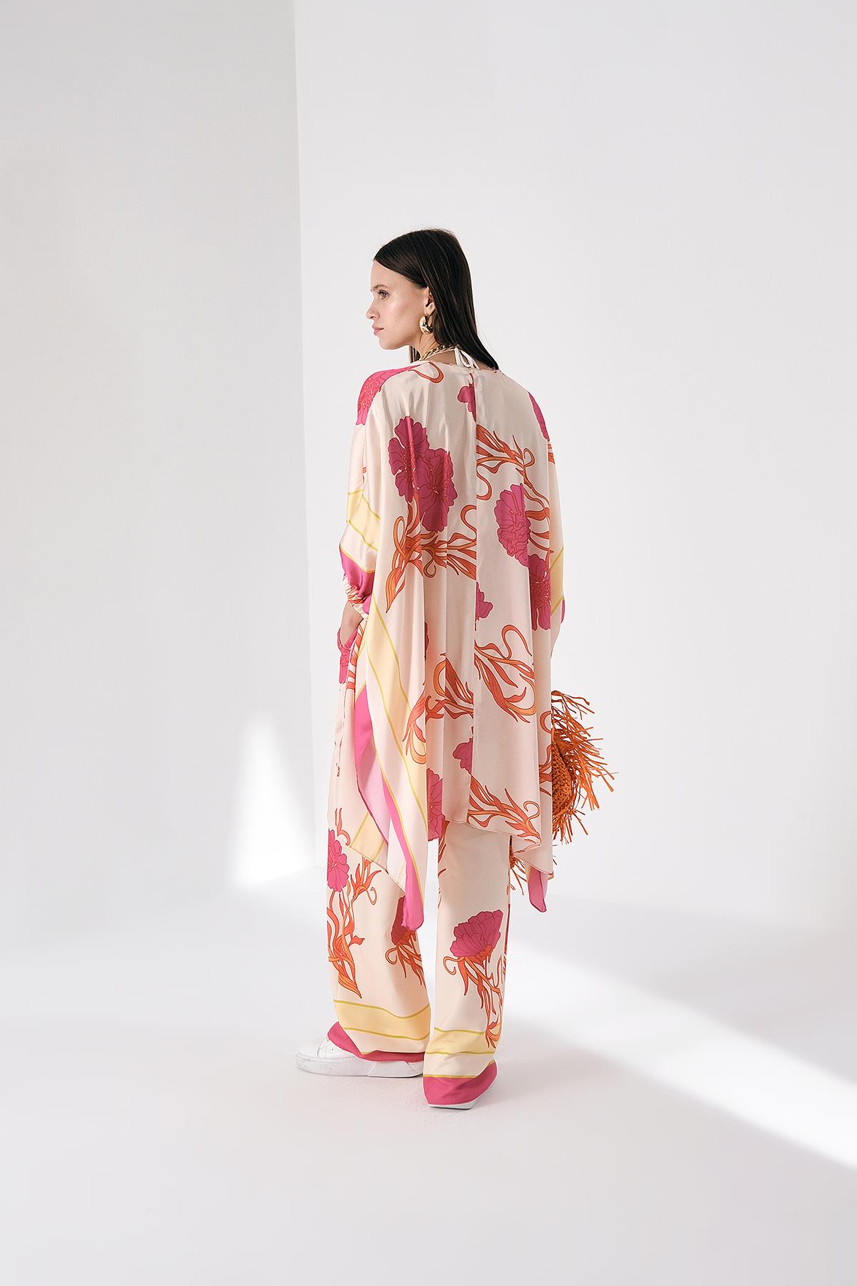 Desenli Saten Bol Paça Pantolon