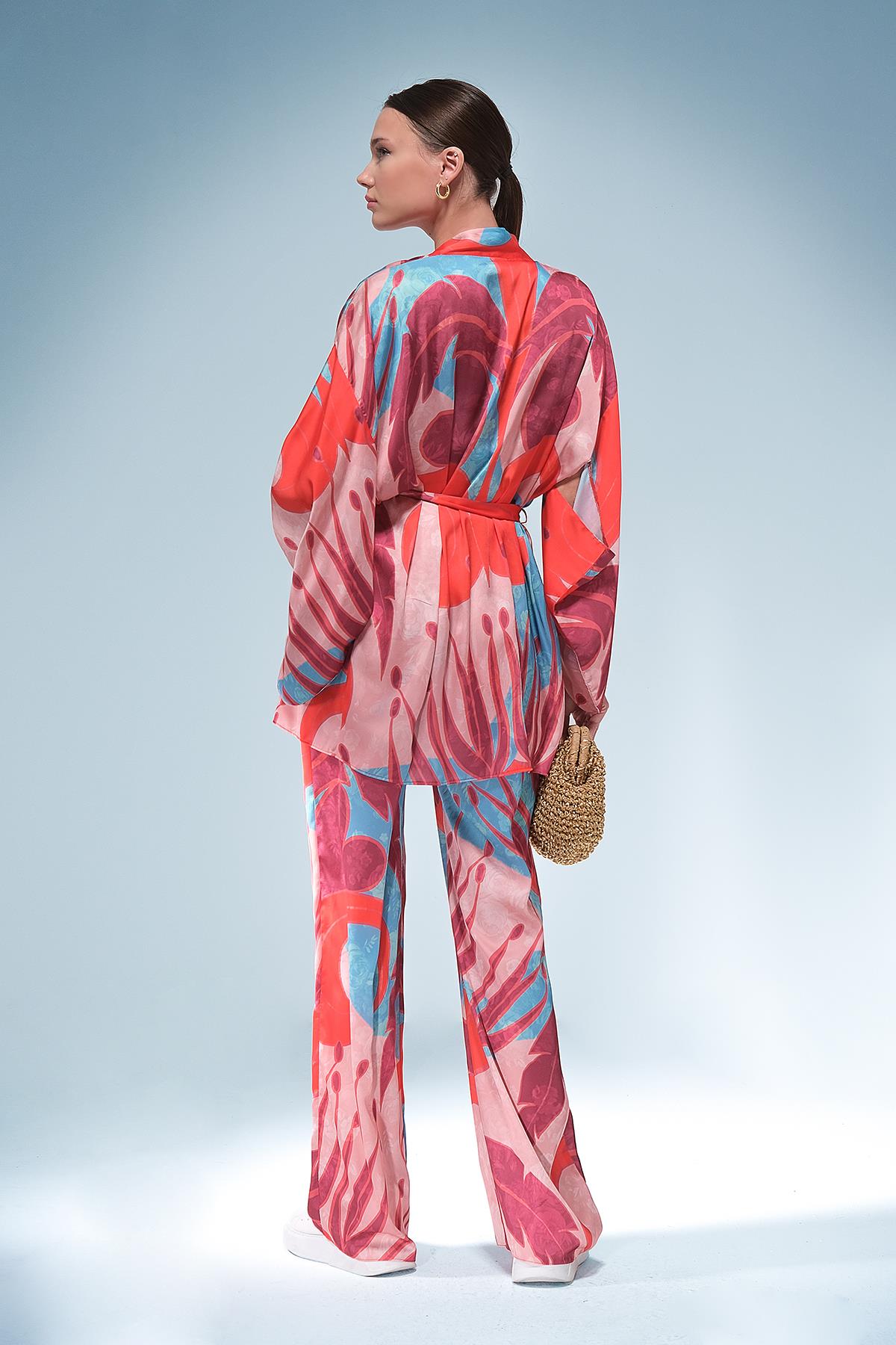 Desenli Saten Bol Paça Pantolon