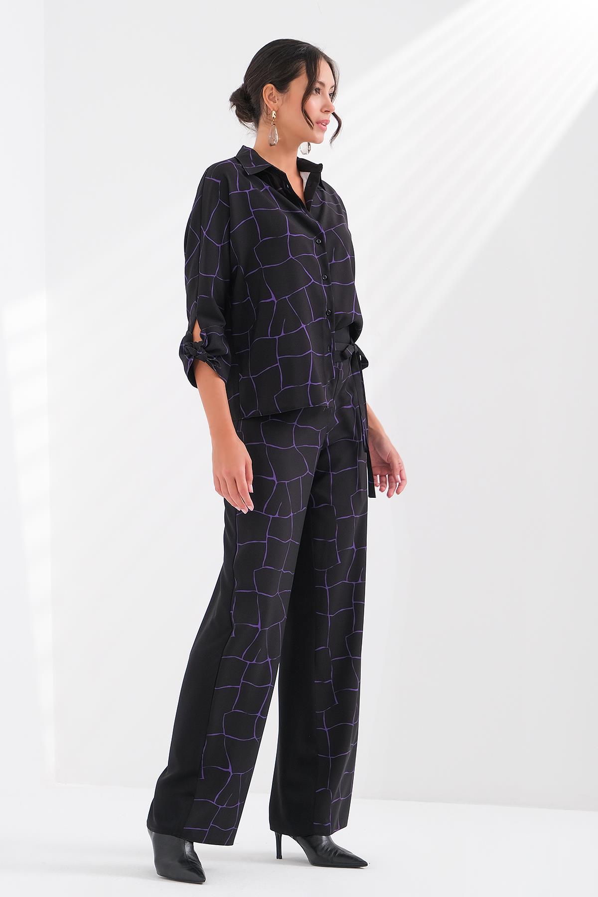 Desenli Saten Gömlek