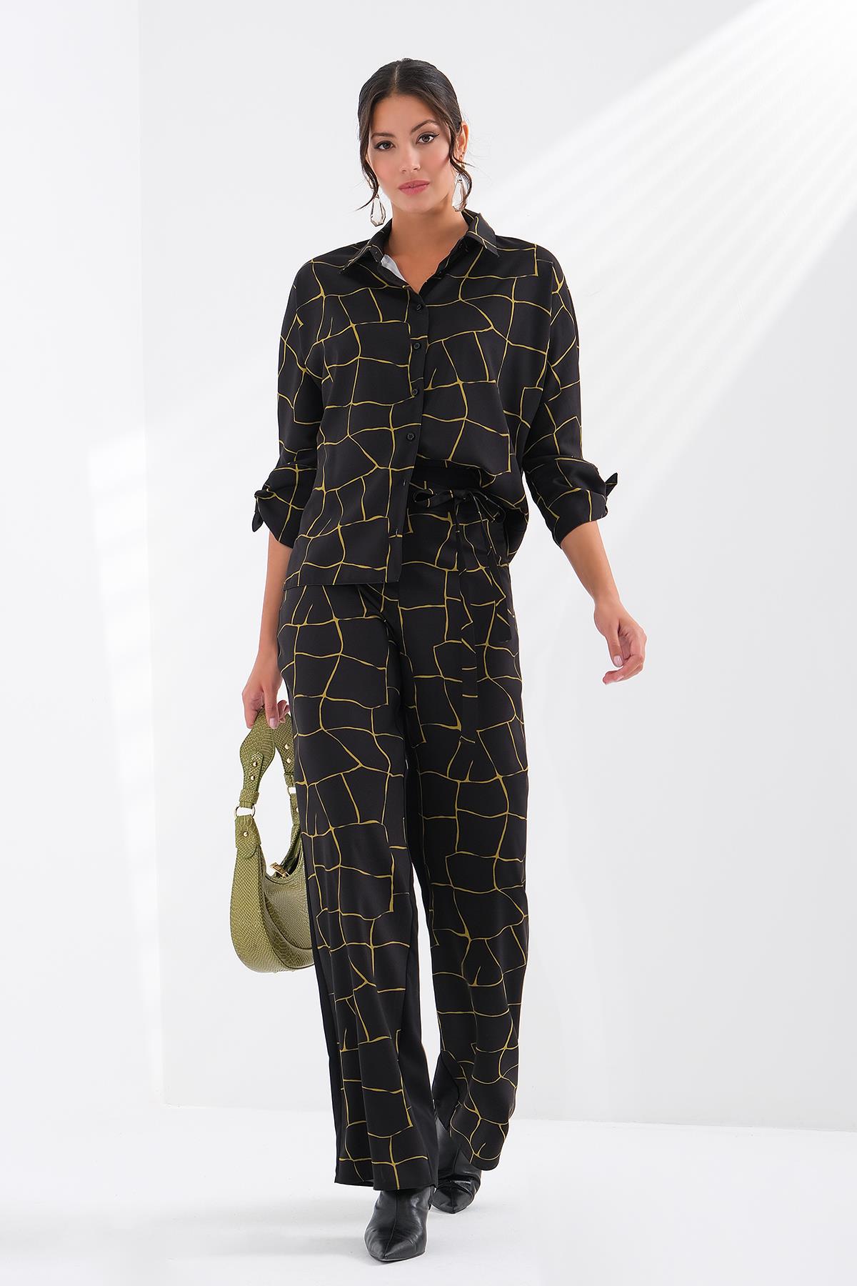 Desenli Saten Gömlek