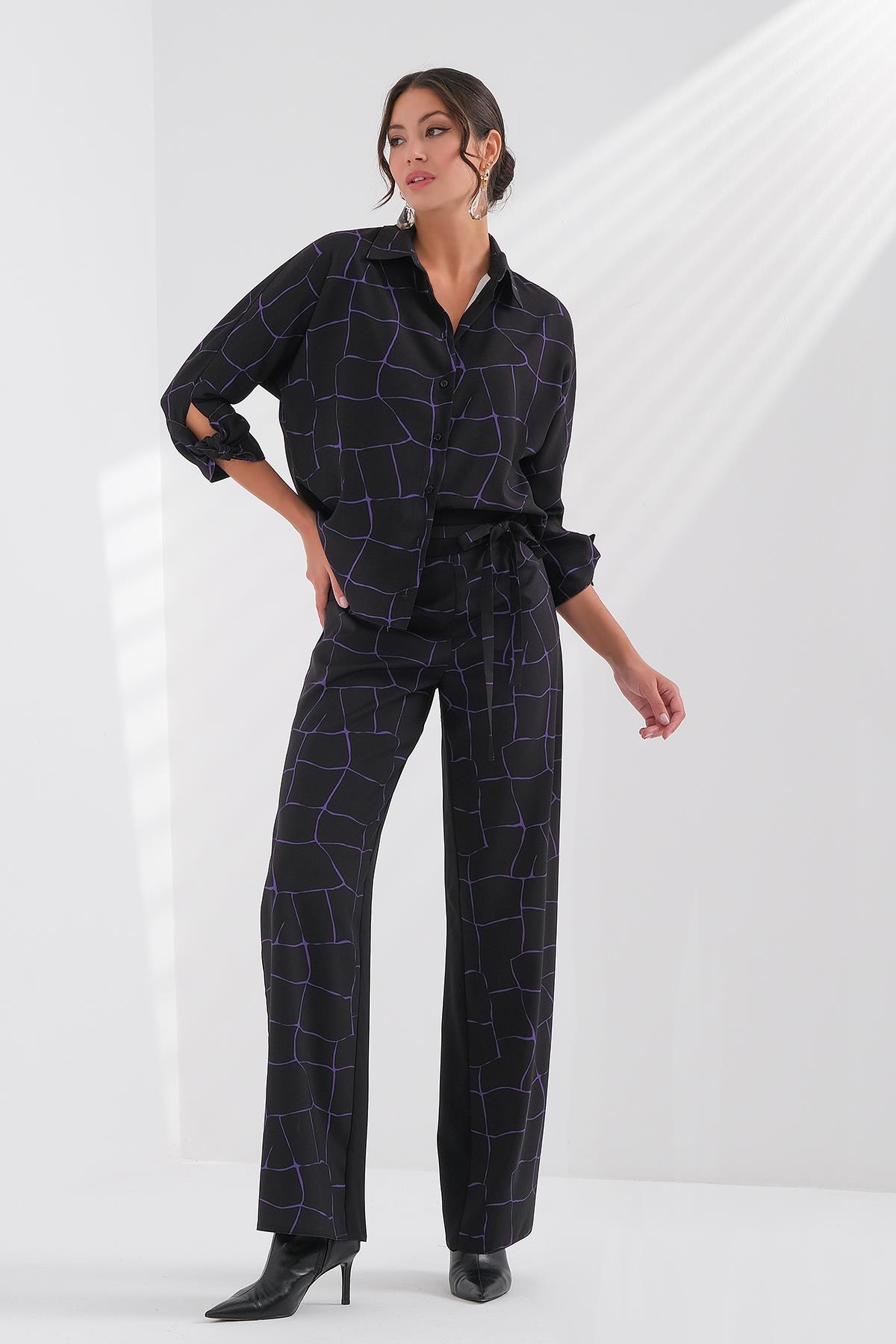 Desenli Saten Gömlek