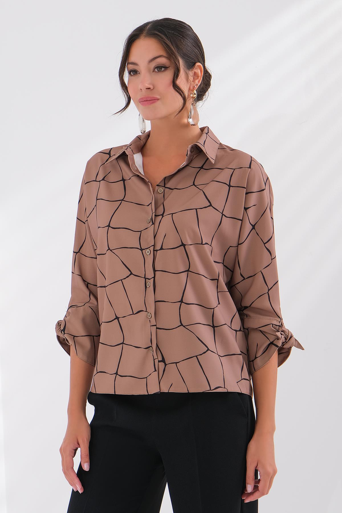 Desenli Saten Gömlek