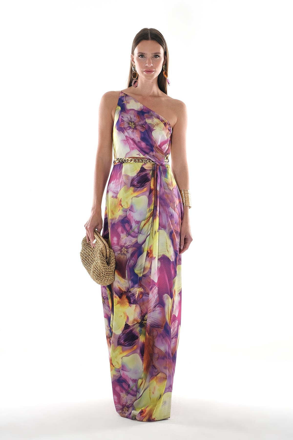 Beli Düğüm Detaylı Maksi Boy Elbise