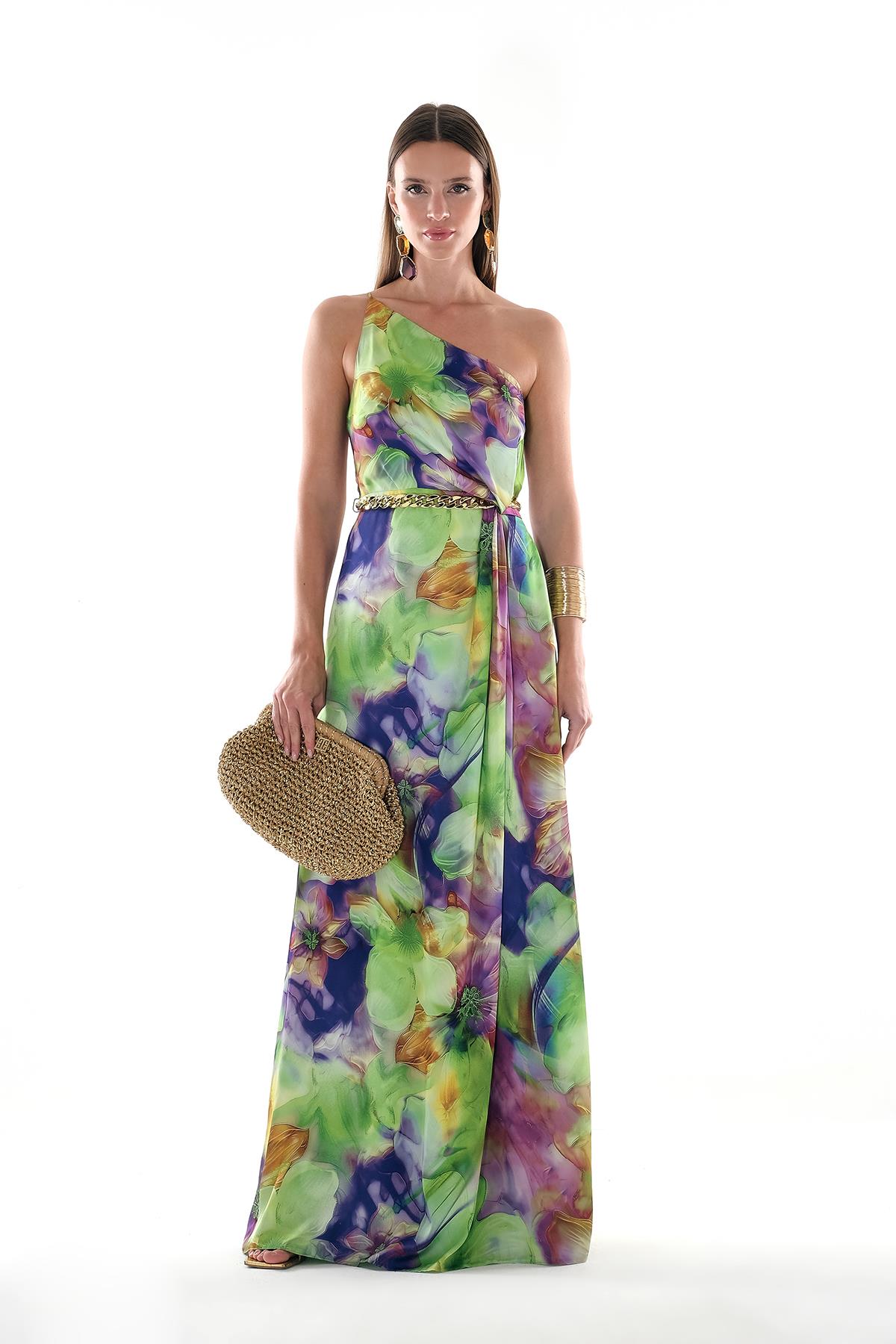 Beli Düğüm Detaylı Maksi Boy Elbise