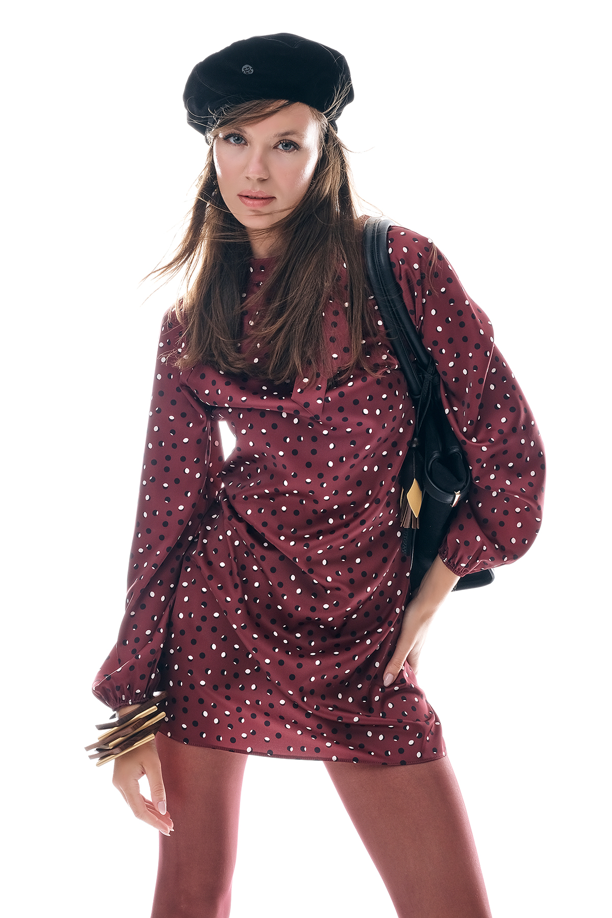 Desenli Saten Yakası Bağlamalı Mini Şık Elbise