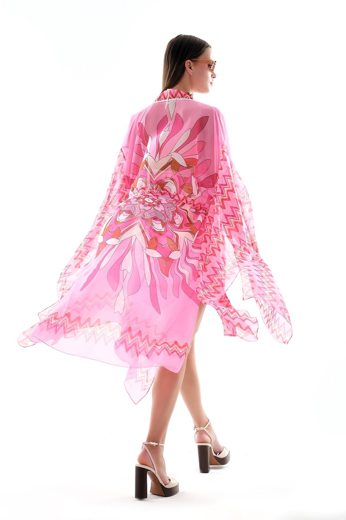 Desenli Şifon Kimono Ve Vual Şort Takım