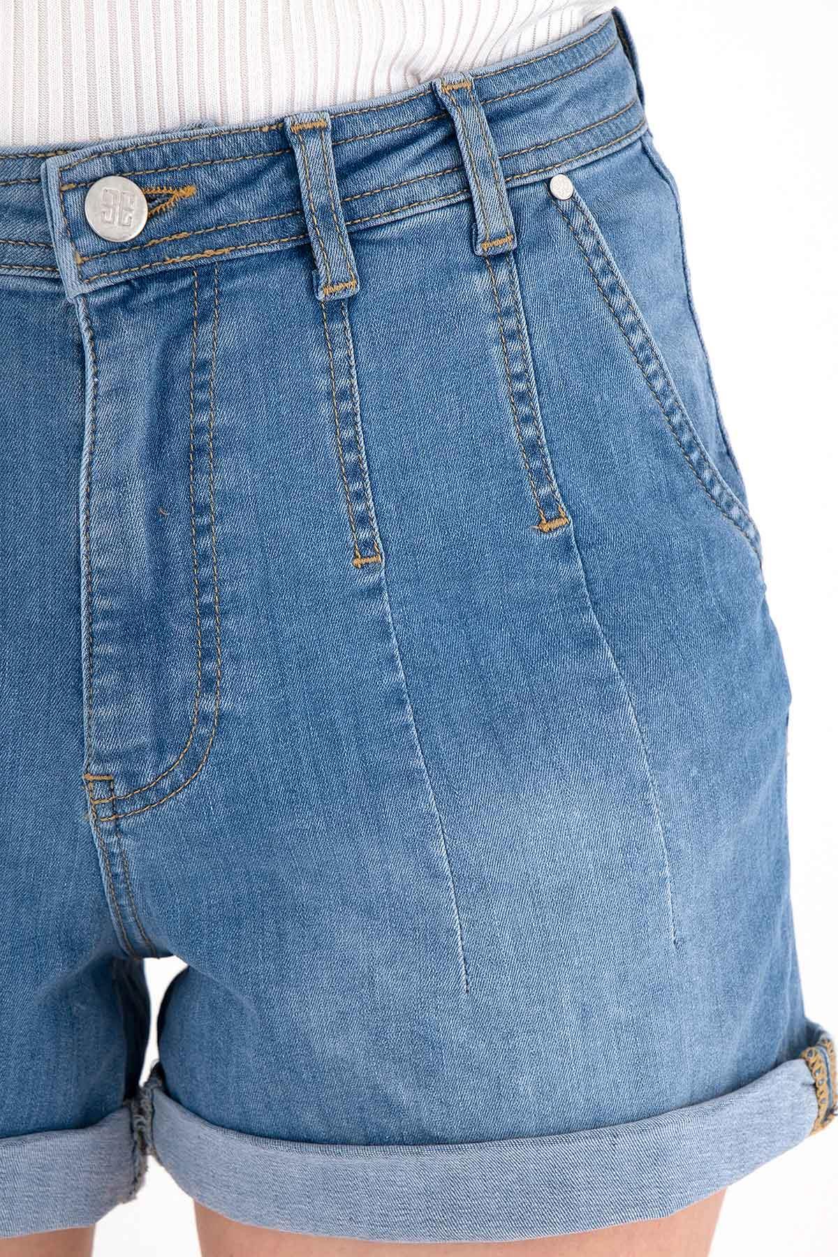 Dikiş Detaylı Jean Şort