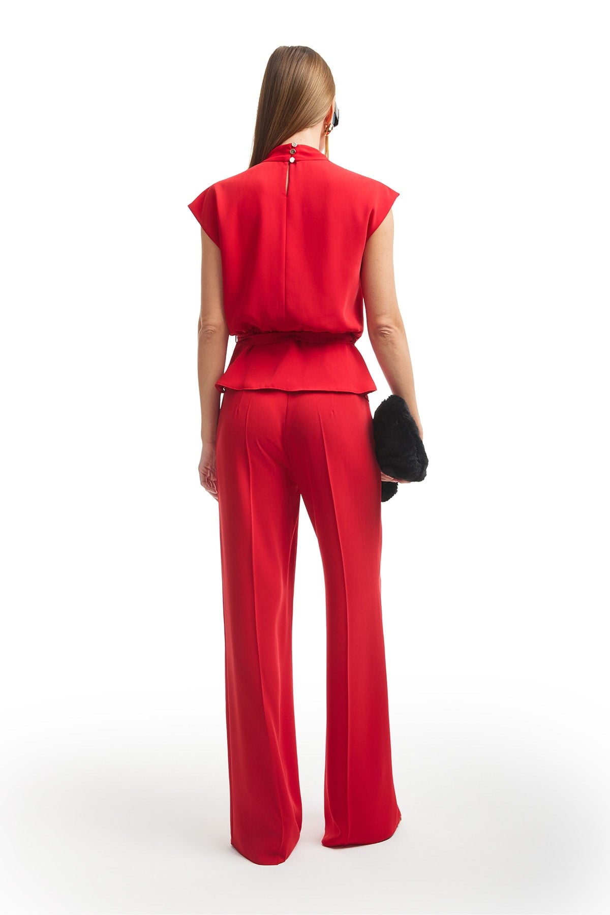Dökümlü Yaka Belden Bağlamalı Peplum İkili Takım