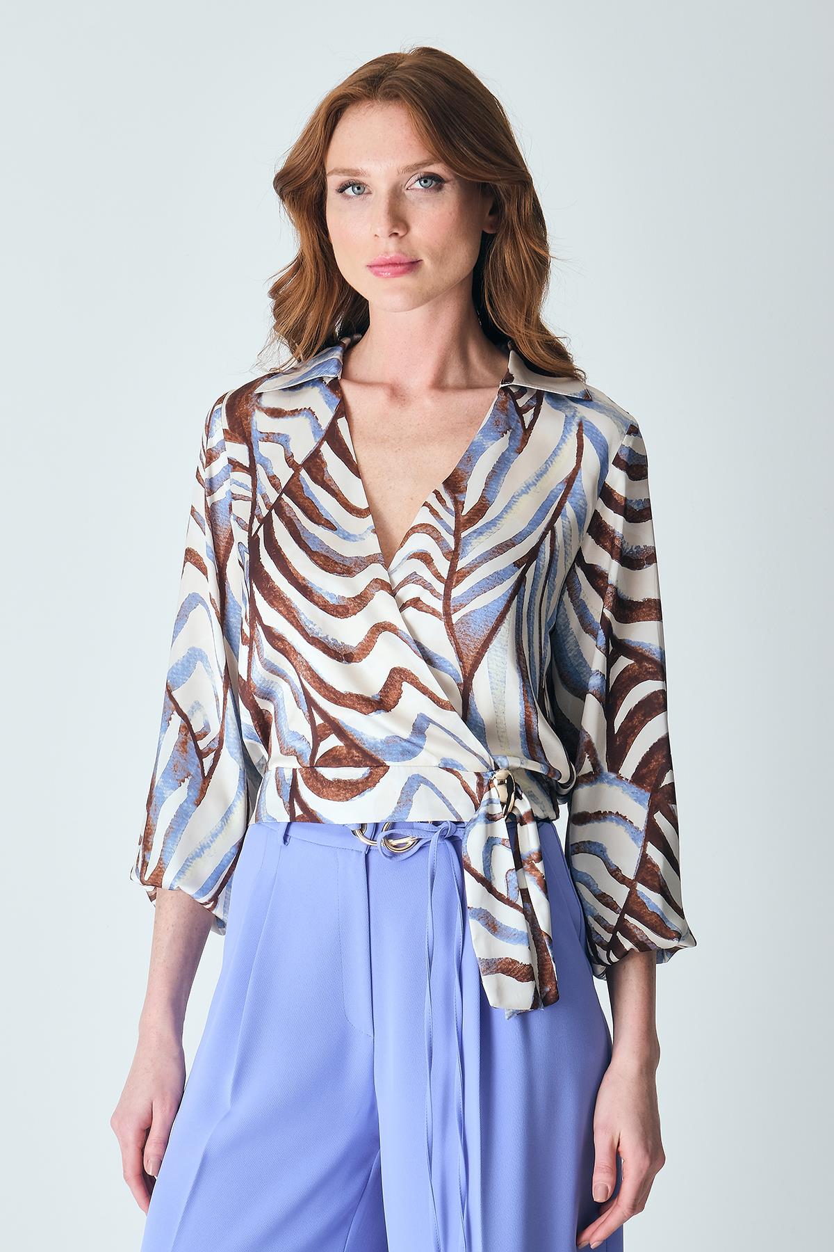 Gold Aksesuar Detaylı Bağçıklı Bol Paça Pantolon