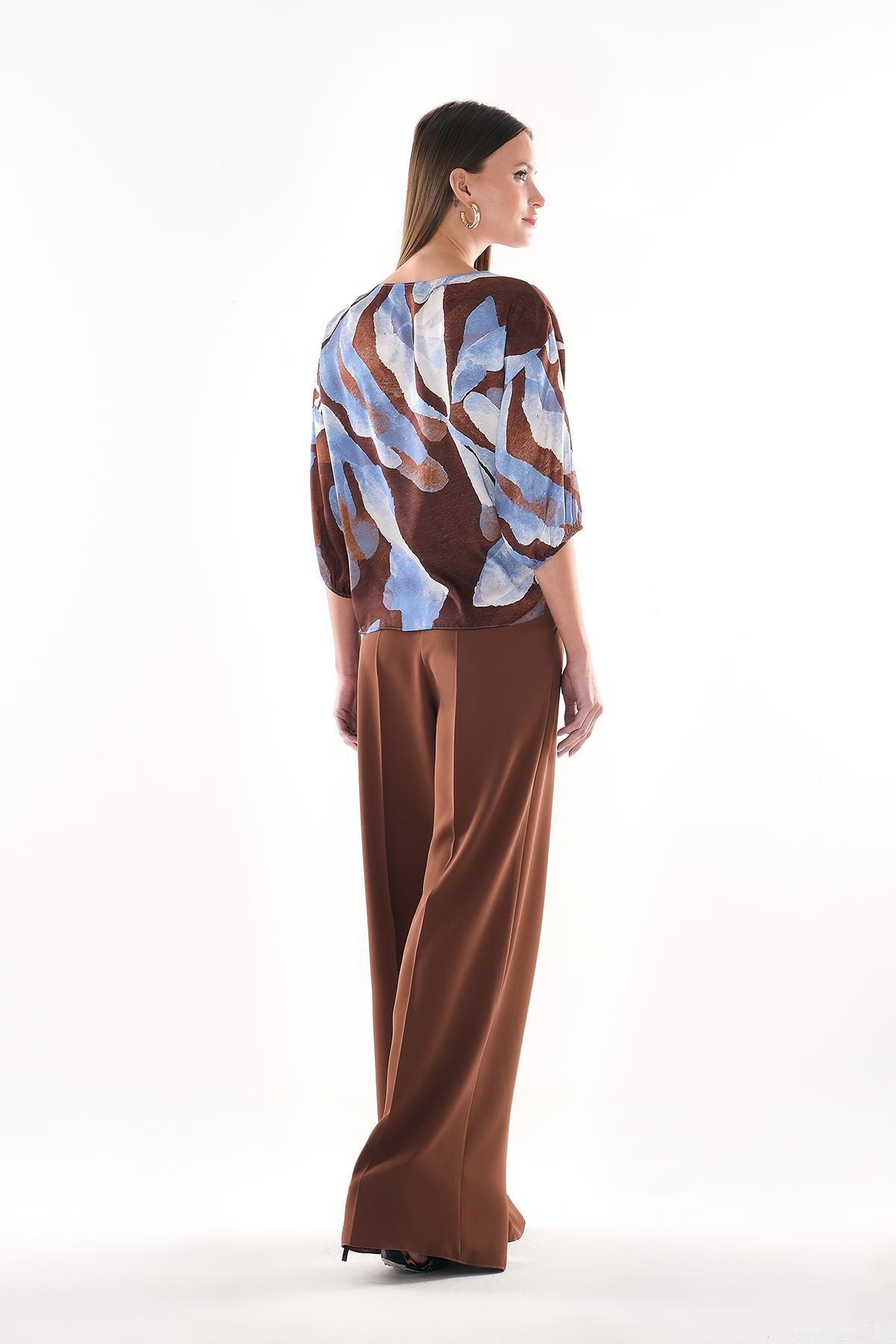 Gold Aksesuar Detaylı Bağçıklı Bol Paça Pantolon