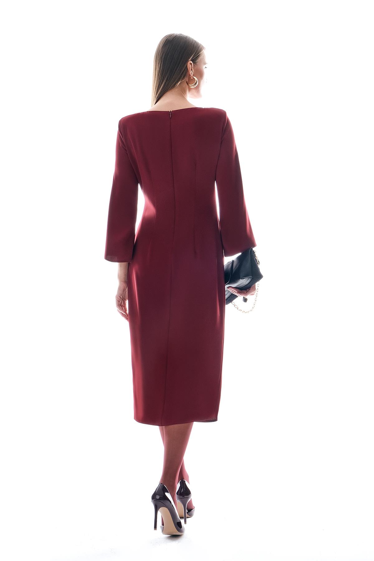 Gold Aksesuarlı Drape Detaylı Elbise