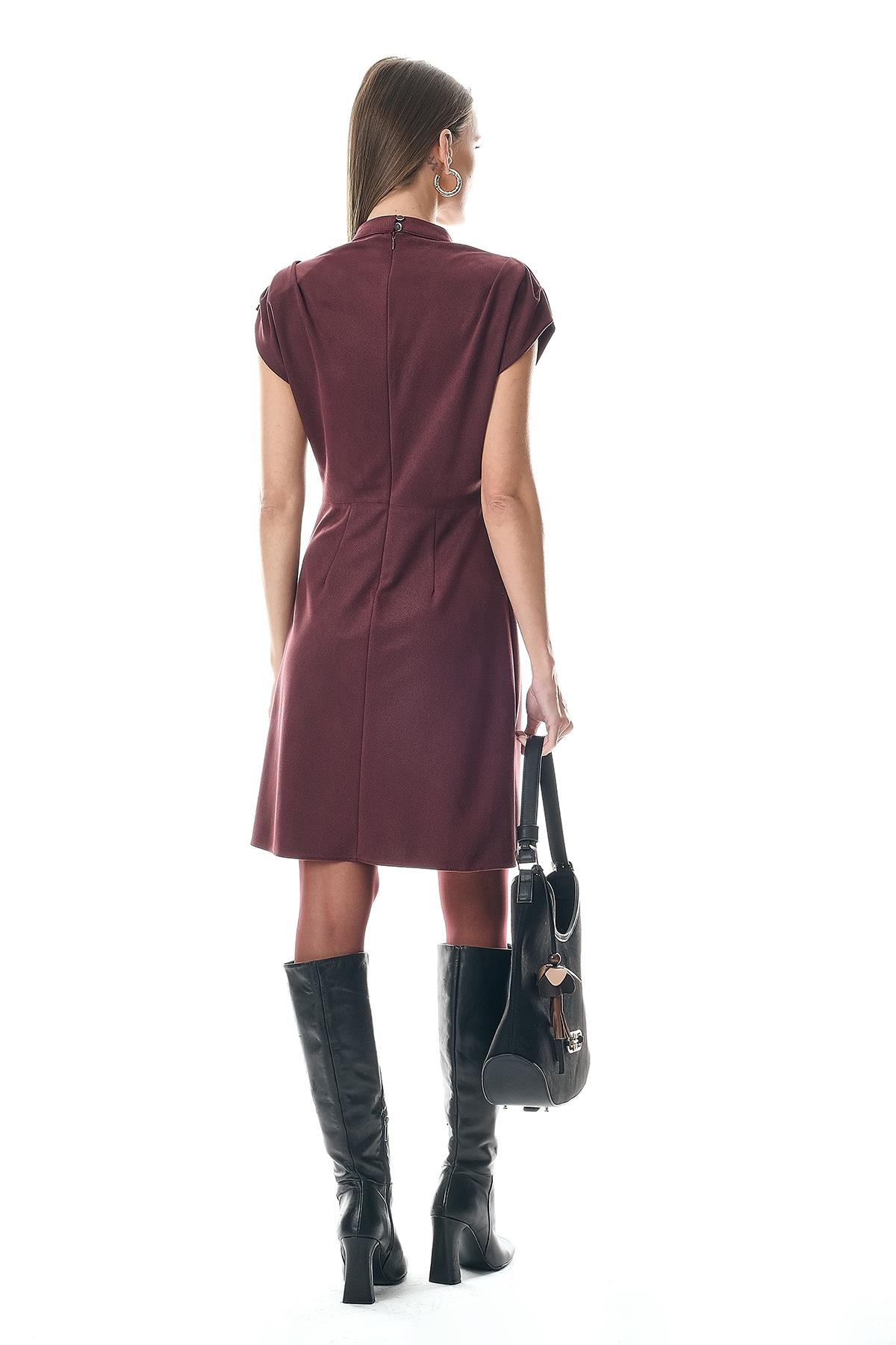 Gold Düğmeli Hakim Yaka Süet Minİ Elbise