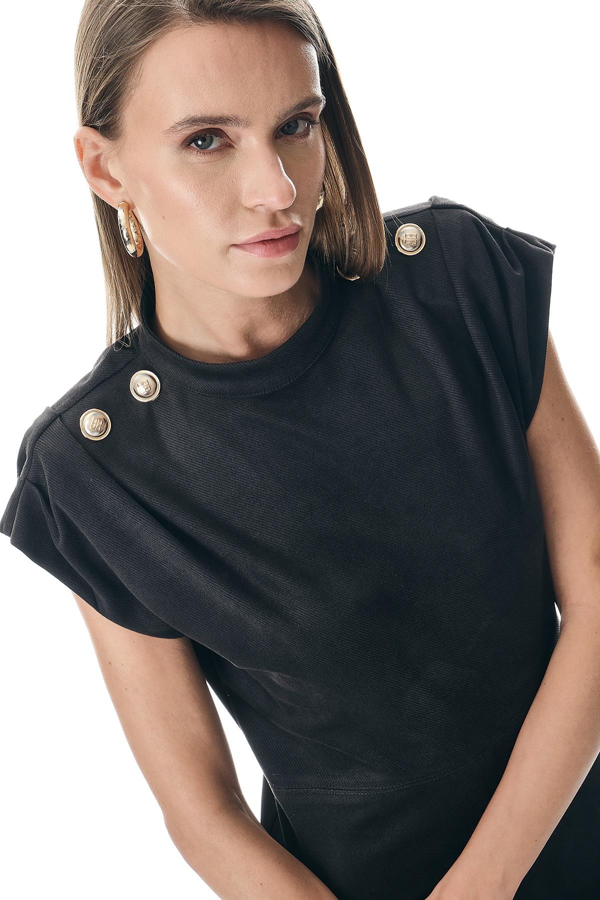 Gold Düğmeli Hakim Yaka Süet Minİ Elbise