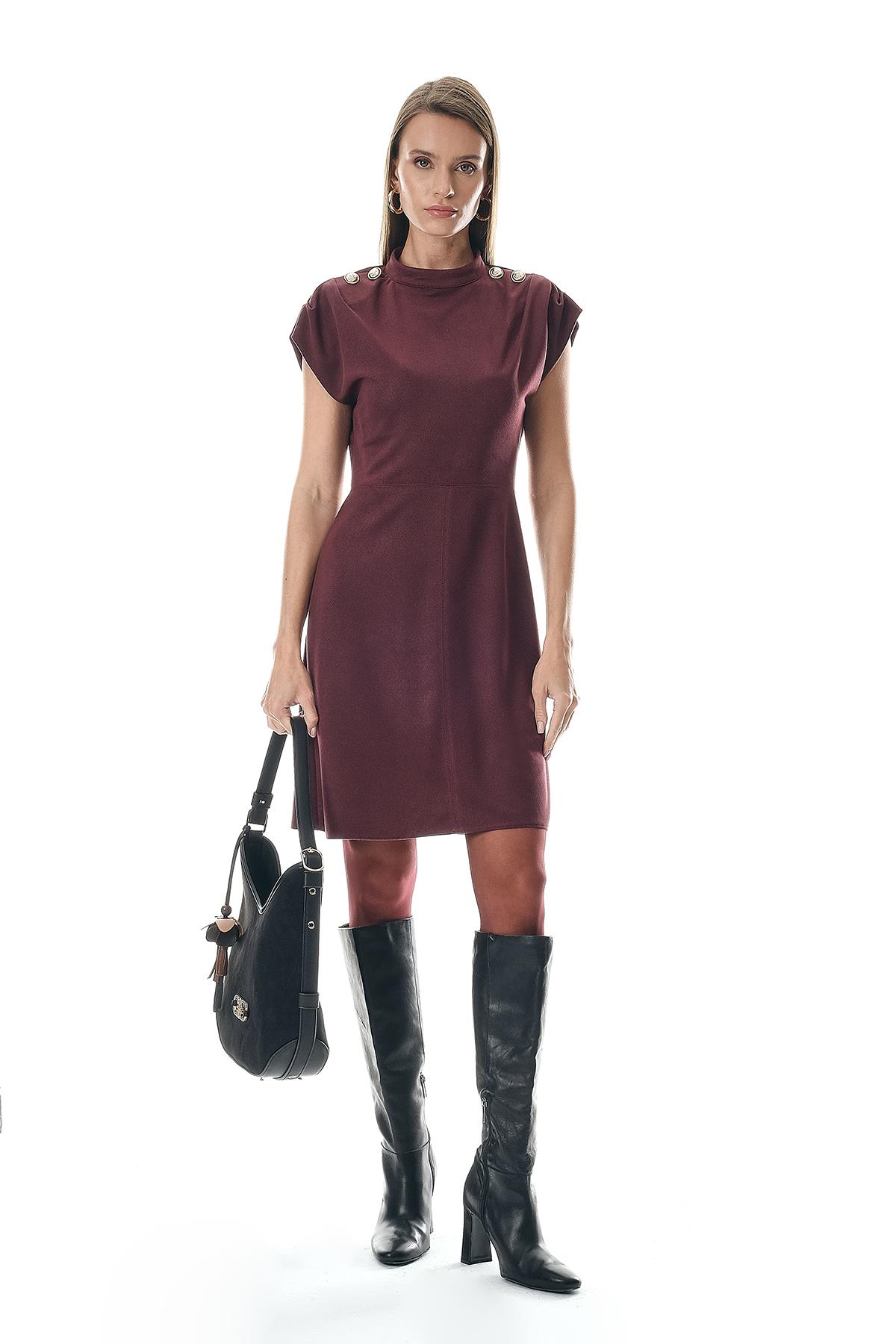 Gold Düğmeli Hakim Yaka Süet Minİ Elbise