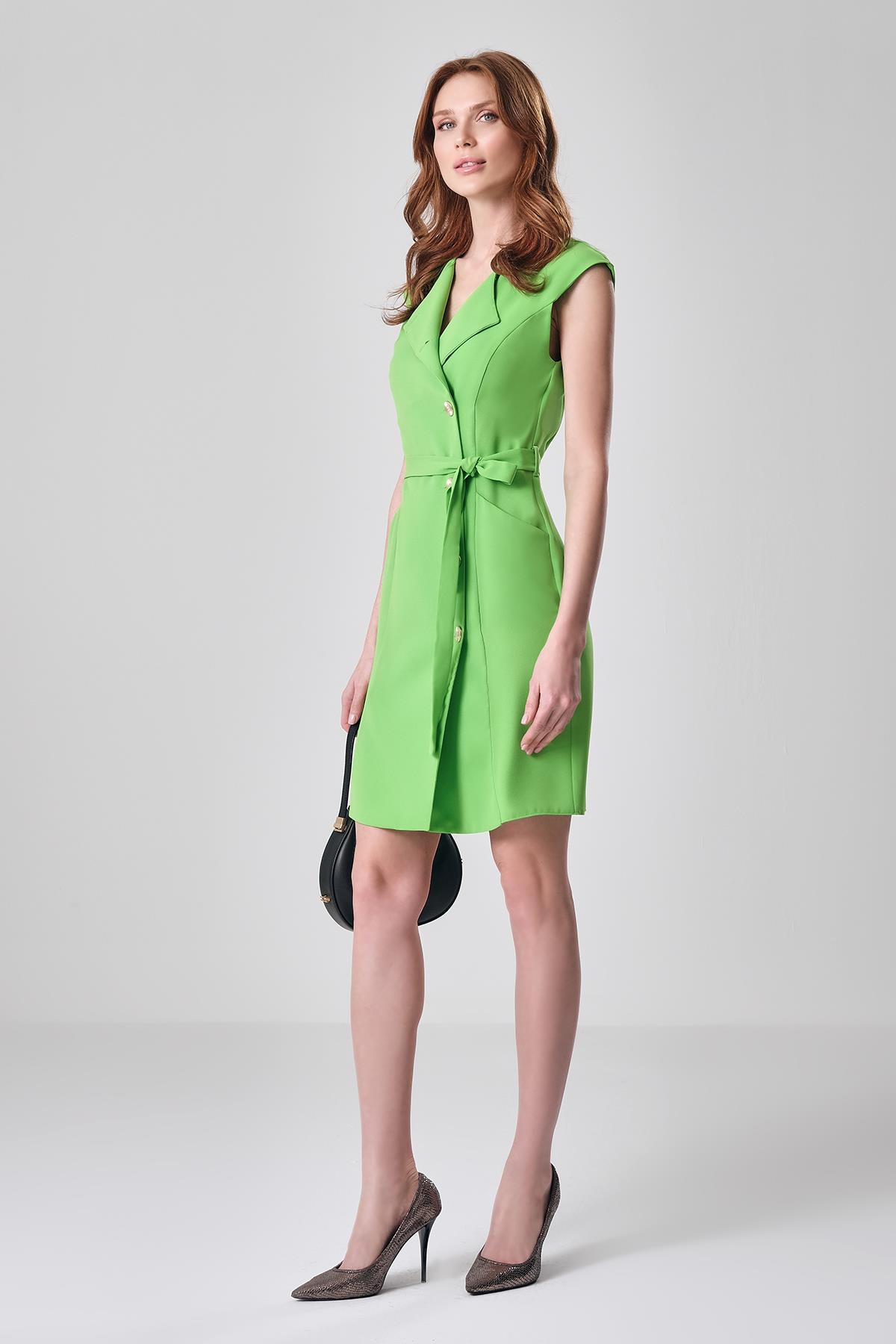 Gold Düğmeli Mini Ceket Elbise