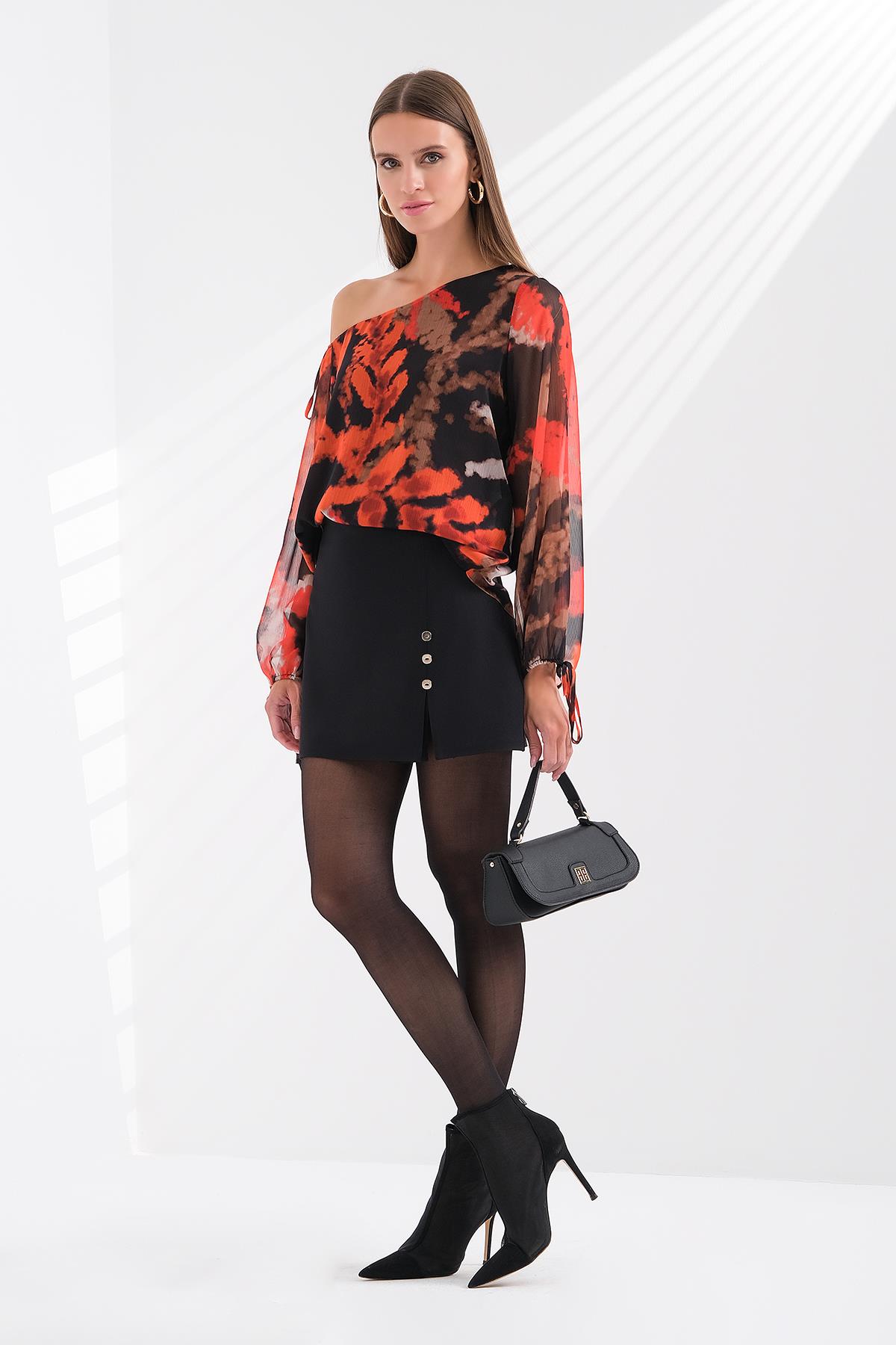 Gold Metal Düğmeli Şort Etek