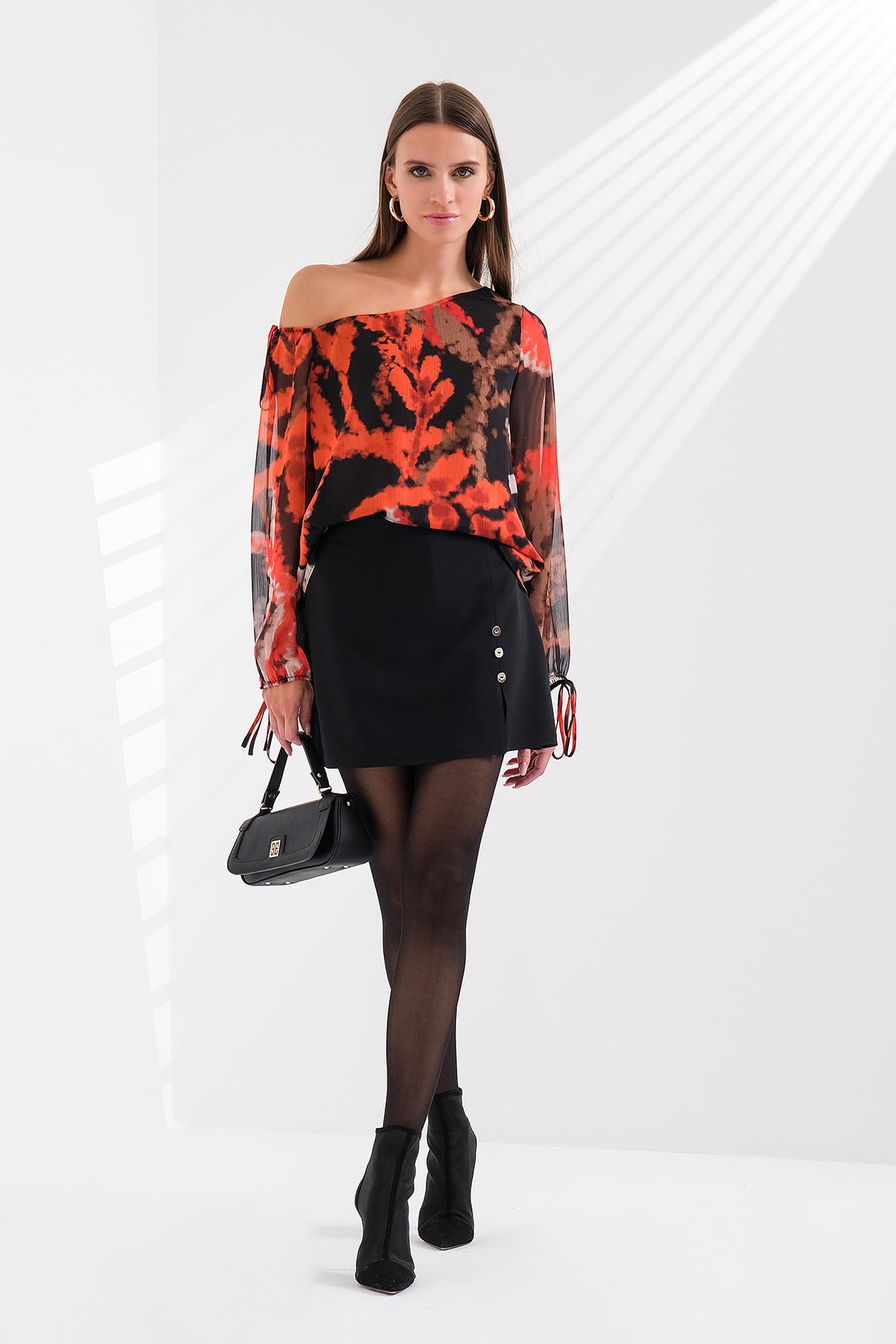 Gold Metal Düğmeli Şort Etek