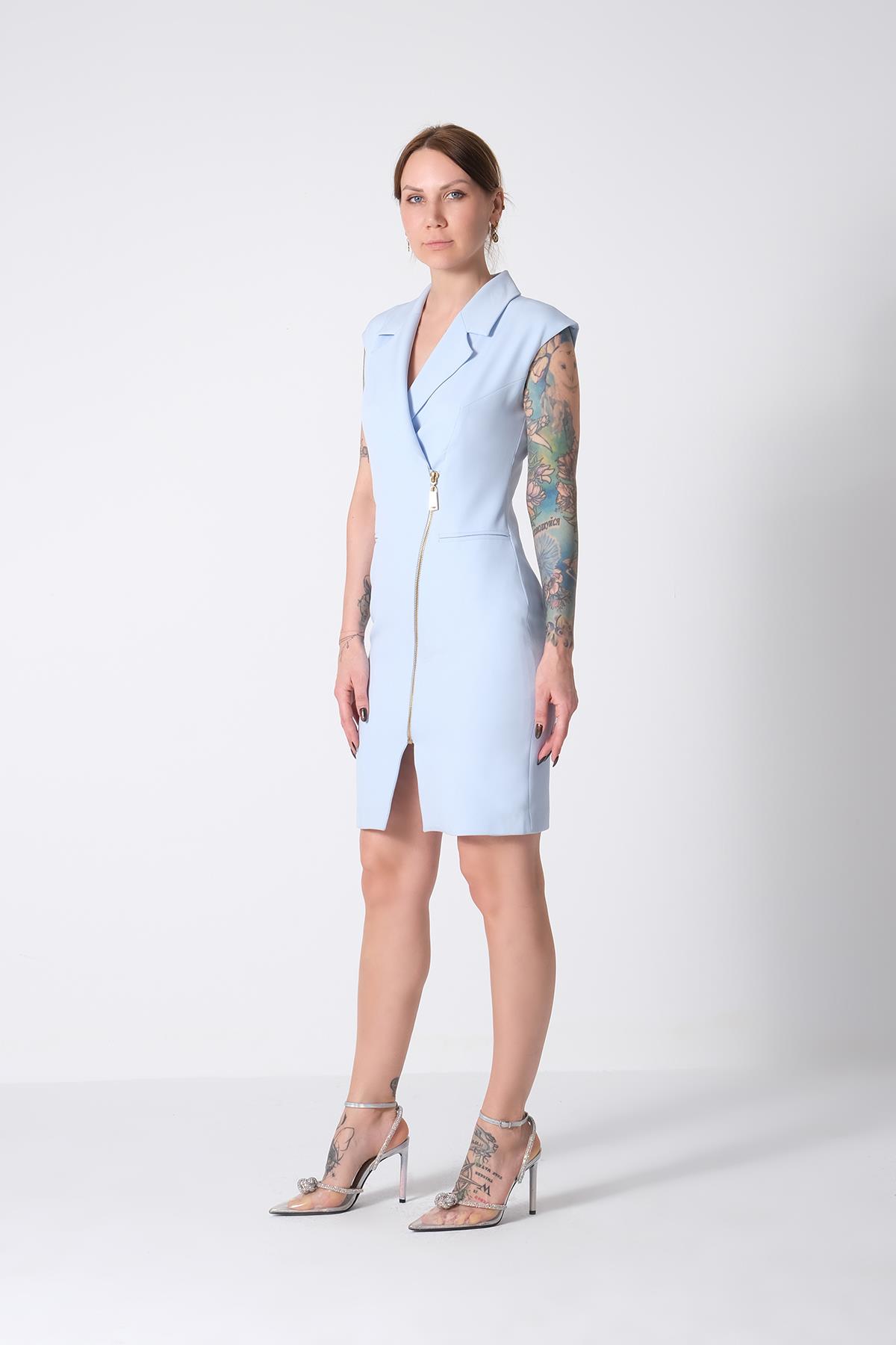 Gold Metal Fermuarlı Mini Ceket Elbise