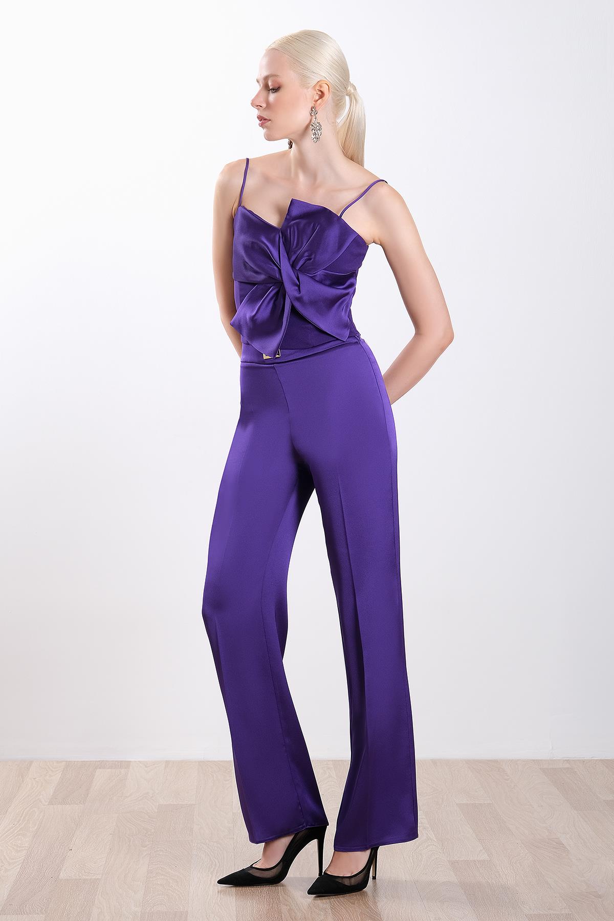 Gold Metal Logolu Saten Fit  Pantolon