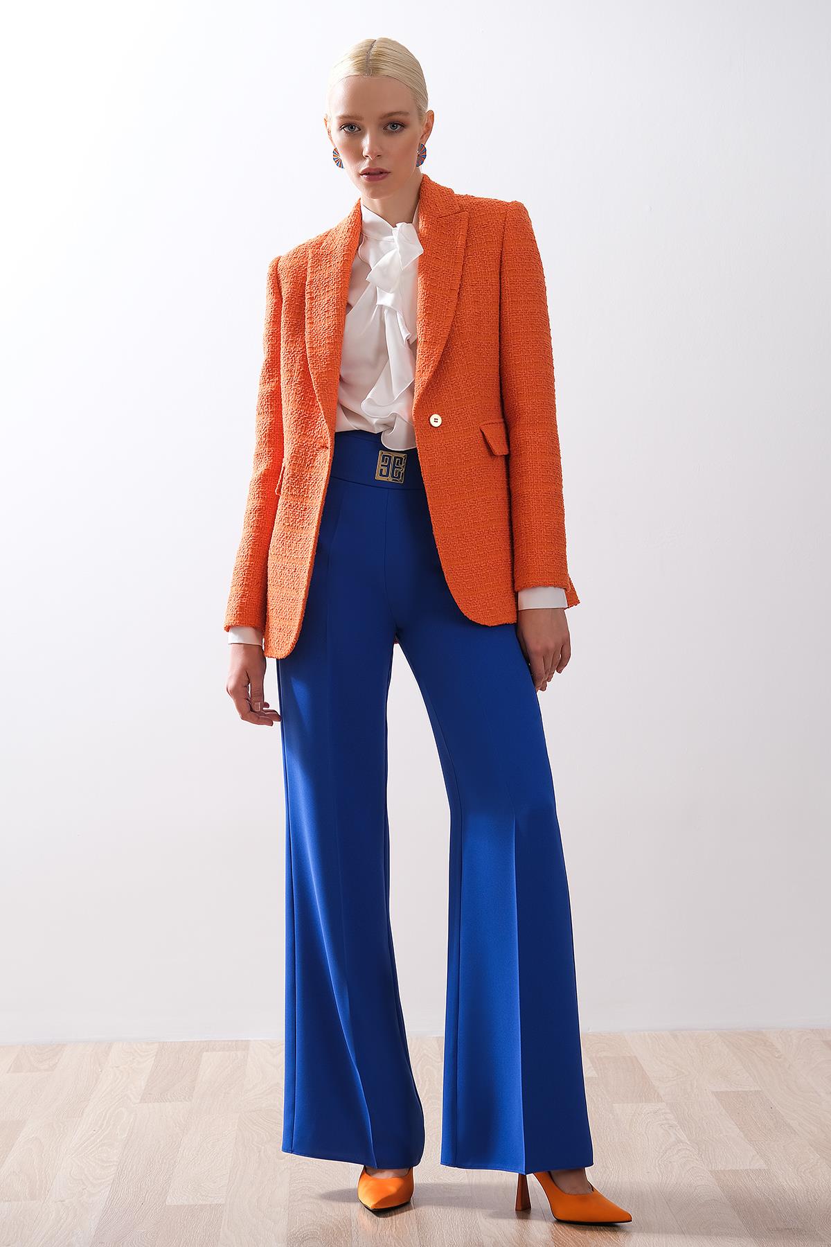 Gold Metal Logolu Yüksek Bel Pantolon